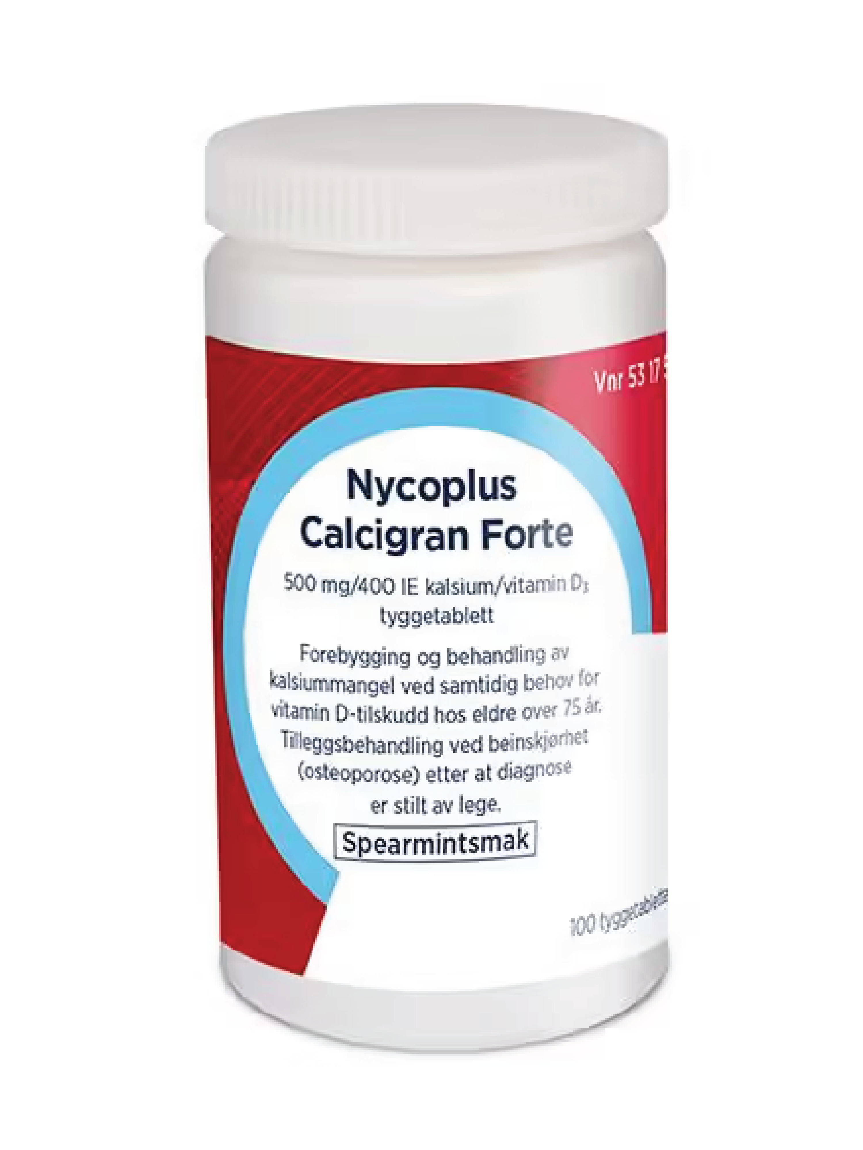 Calcigran Forte 500 mg/400 IE tyggetabletter, Spearmint, 100 stk.