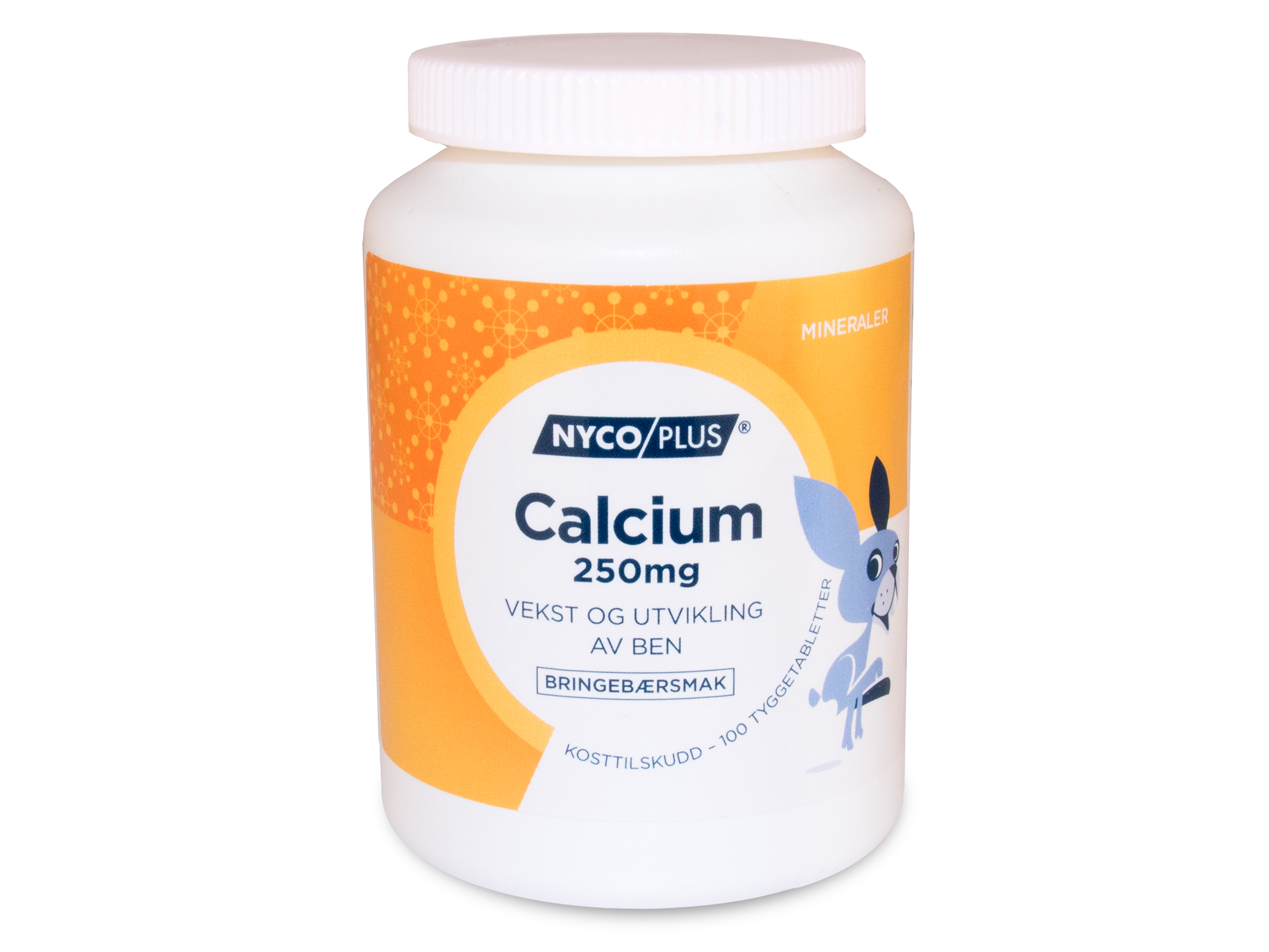 Nycoplus Calcium 250 mg, Bringebær, 100 tyggetabletter