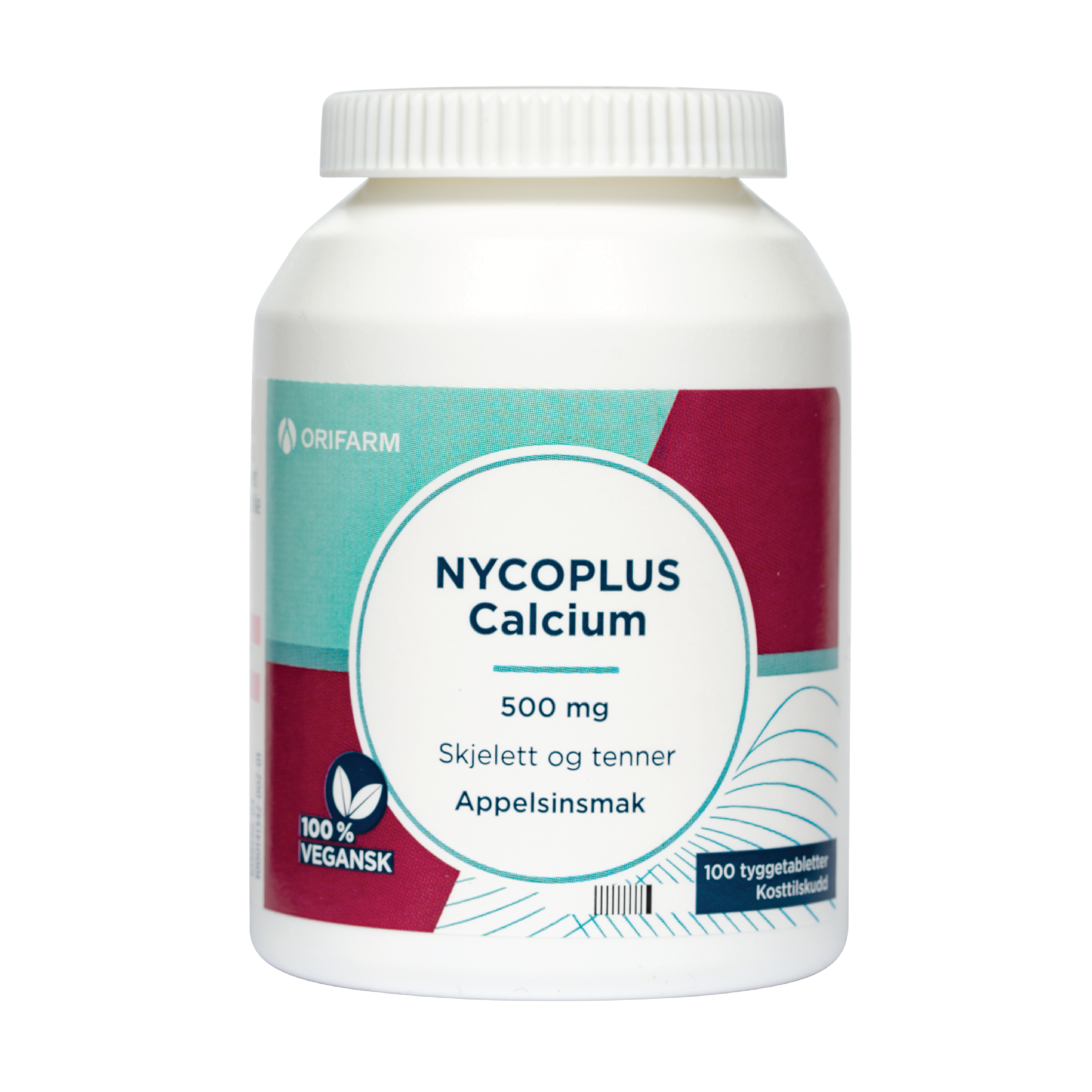 Nycoplus Calcium 500 mg, Appelsin, 100 tyggetabletter