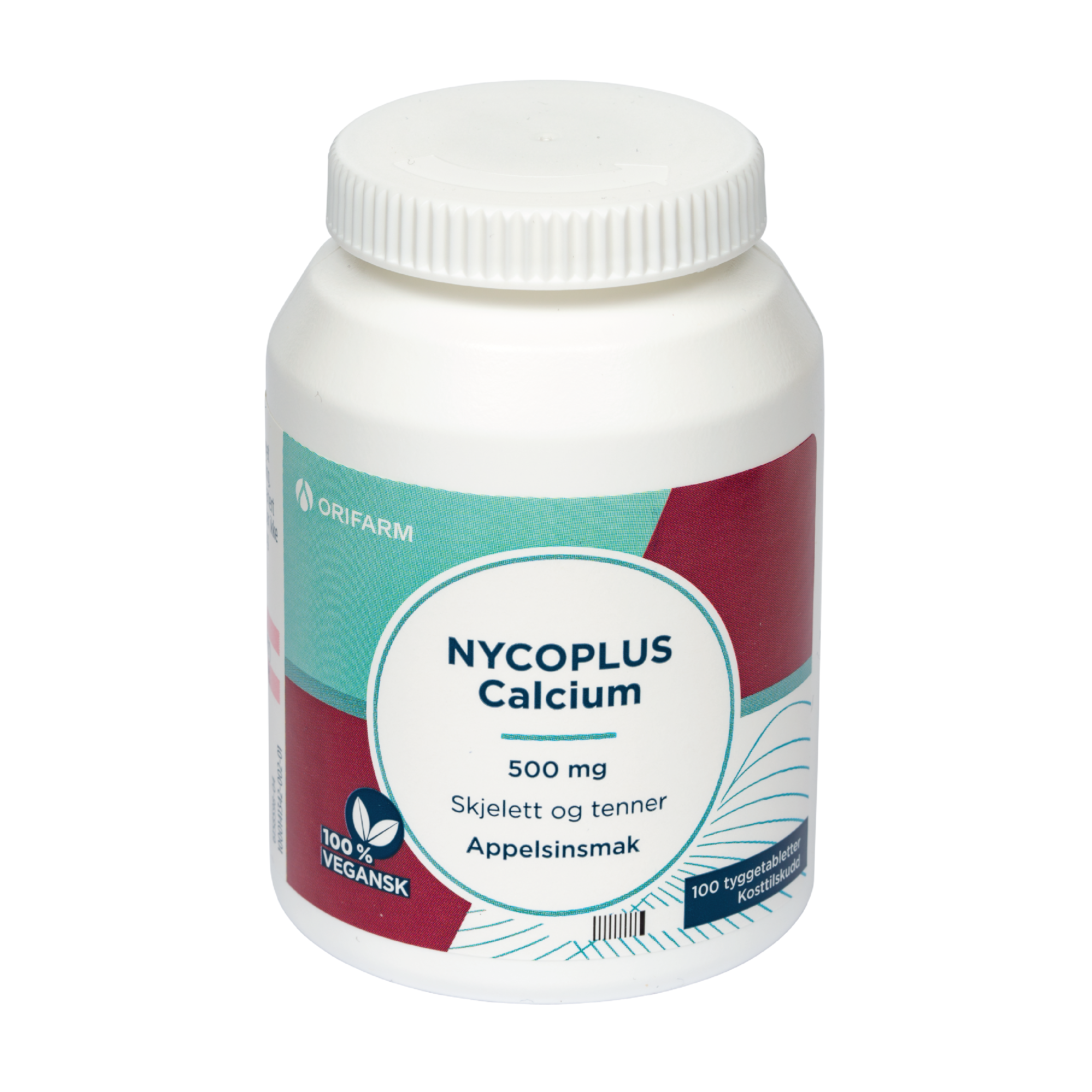 Nycoplus Calcium 500 mg, Appelsin, 100 tyggetabletter