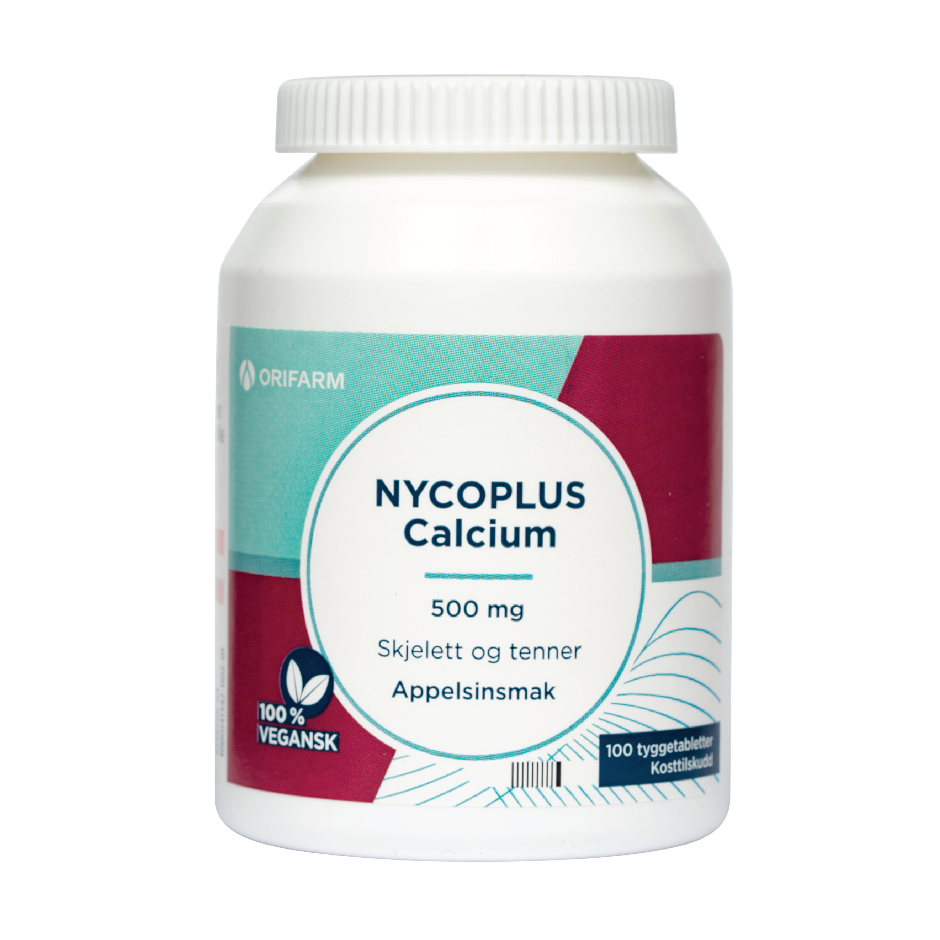 Nycoplus Calcium 500 mg, Appelsin, 100 tyggetabletter Vitaminer og mineraler Farmasiet.no