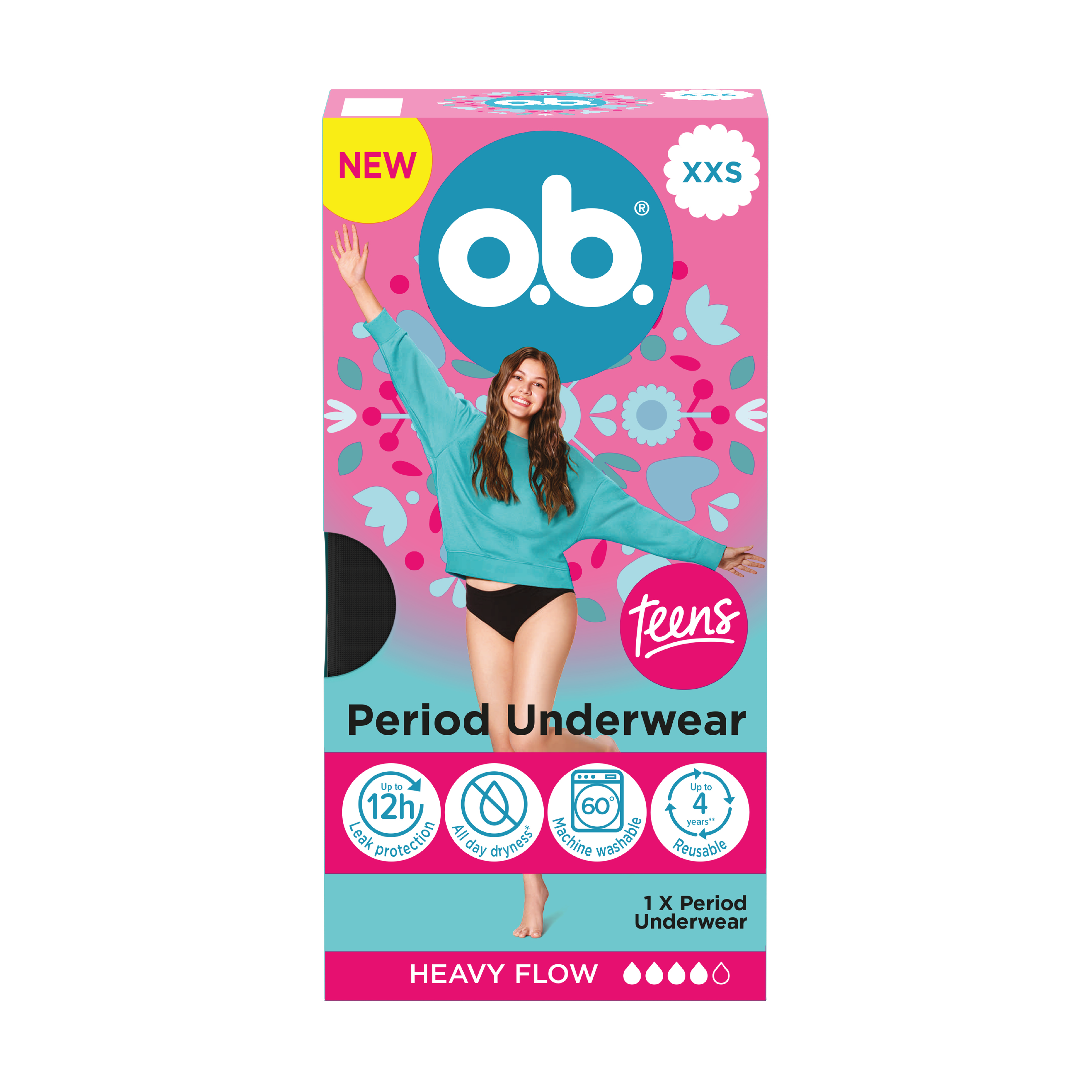 o.b. Menstruse Teens, Str. XXS, svart, 1 stk.