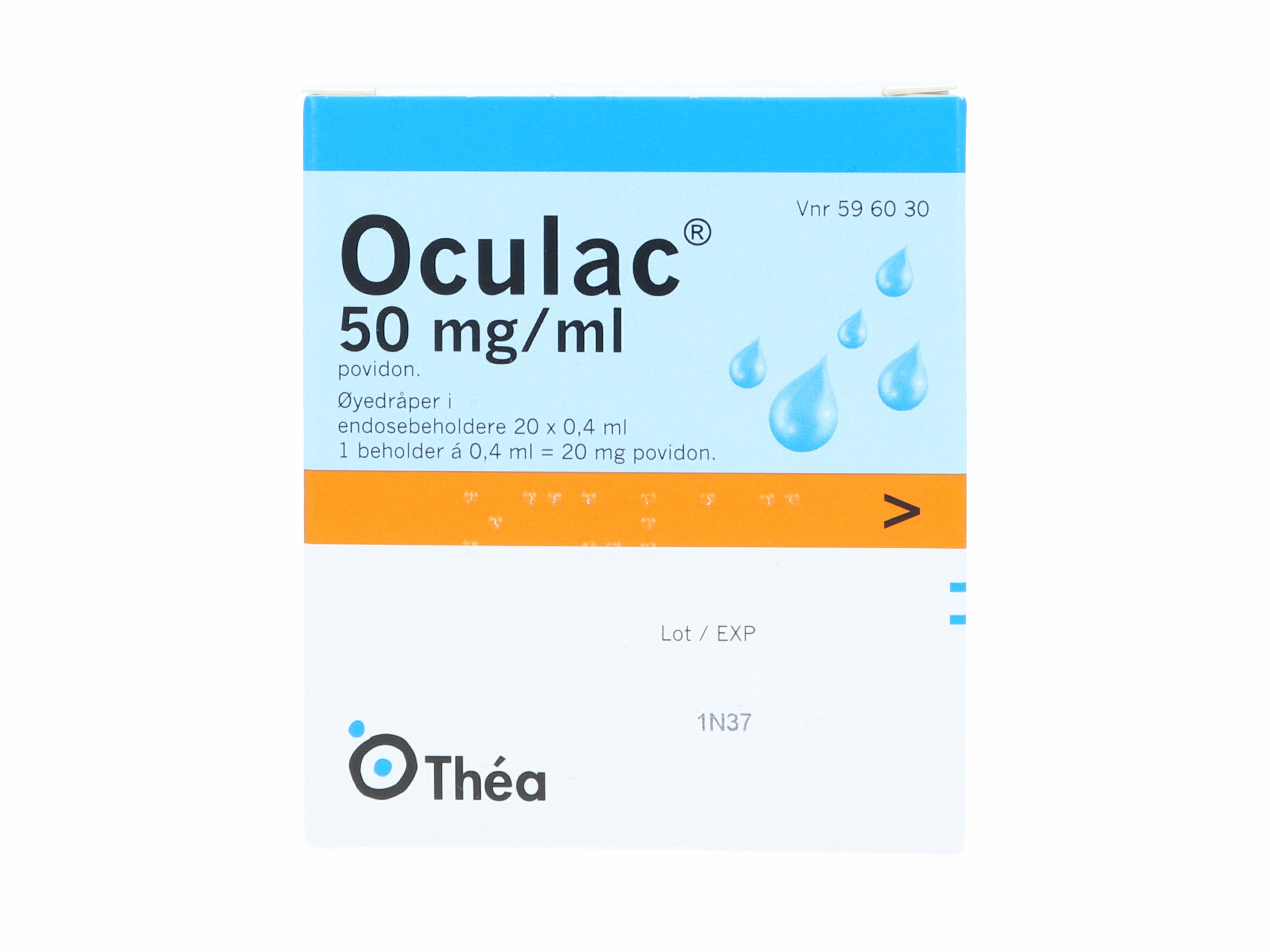 Oculac 50mg/ml øyedråper i endosebeholdere, 20 x 0.4 ml.