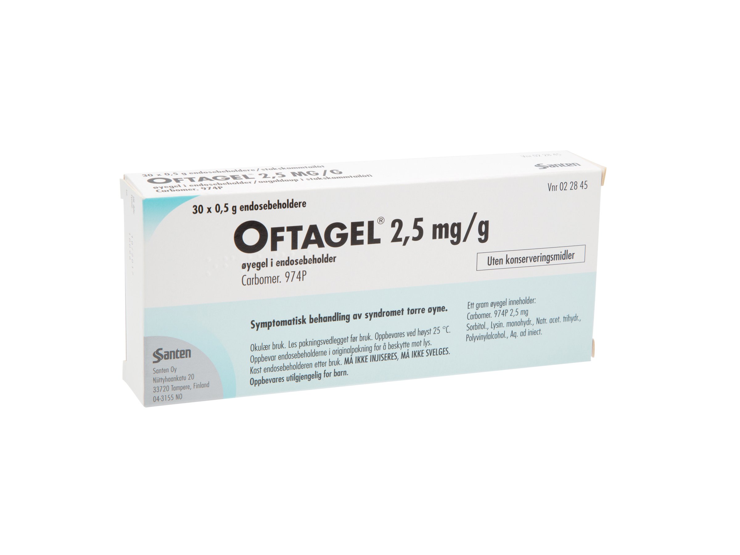 Oftagel Øyegel endos 2,5mg/g, 30 x 0.5 g.