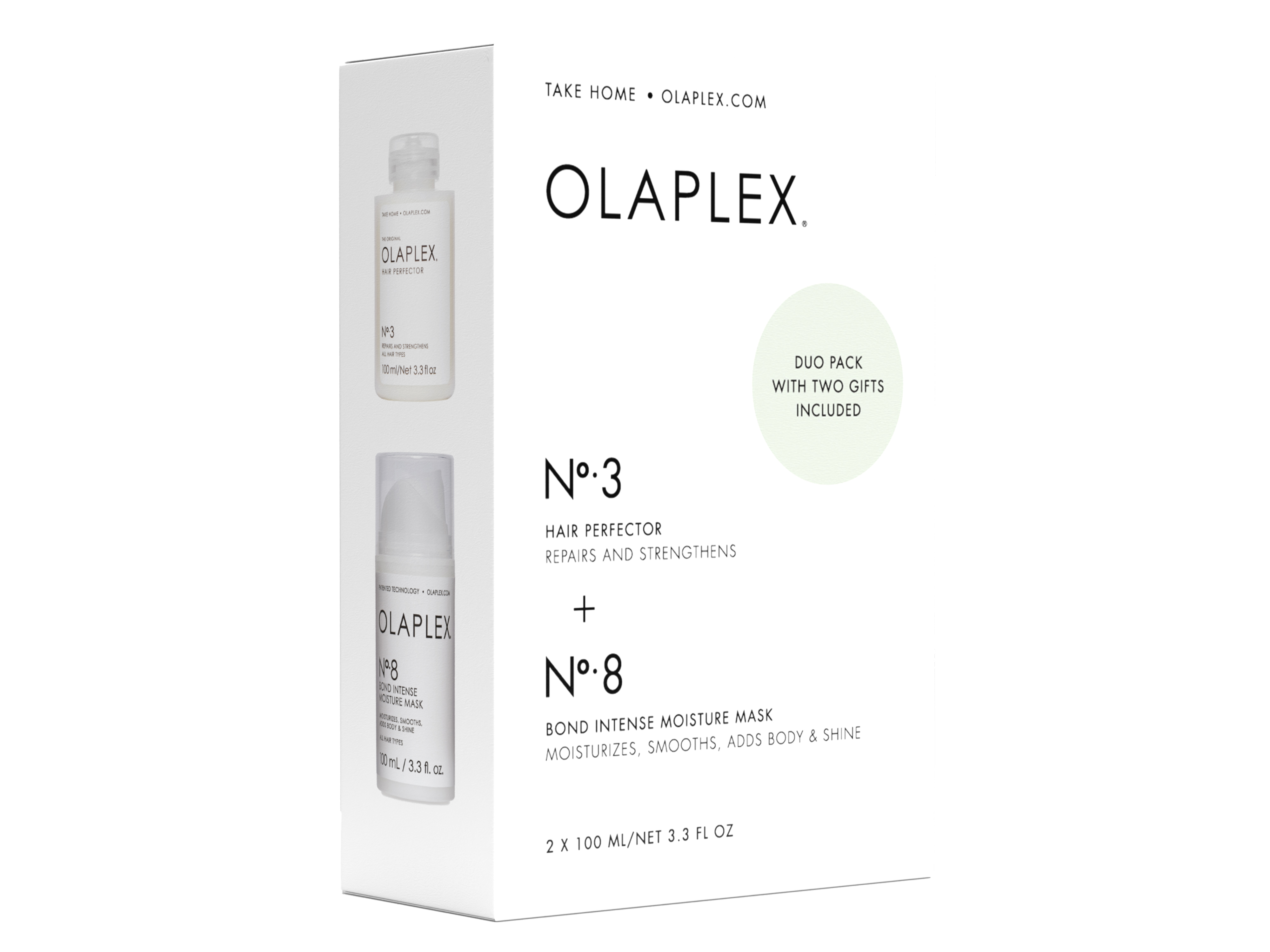 Olaplex Duo Pack No.3 + No.8 m/kam og hårstrikker, 2 x 100 ml