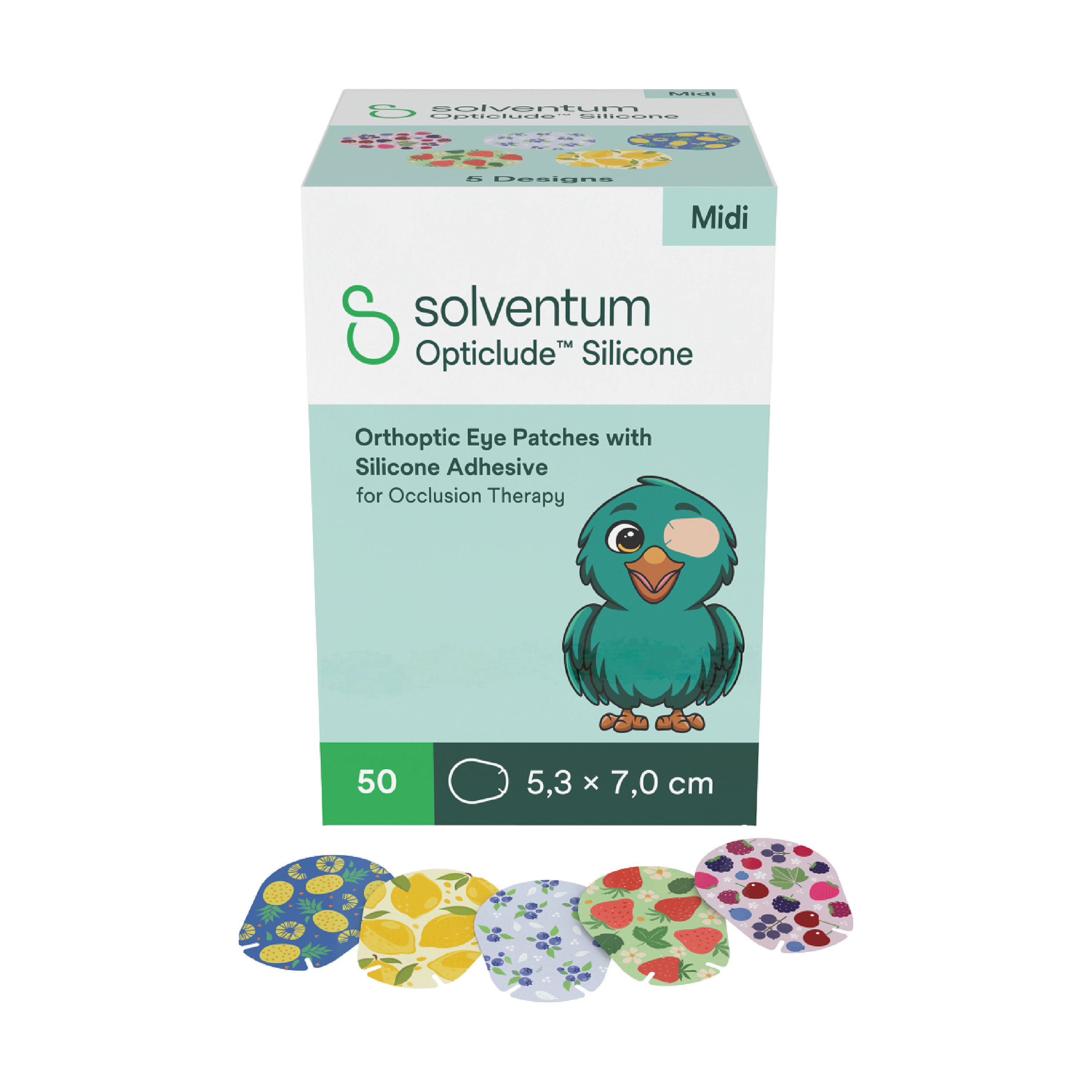 Opticlude Silicone Midi 2738PG øyelapper, Frukt/bær, 50 stk.