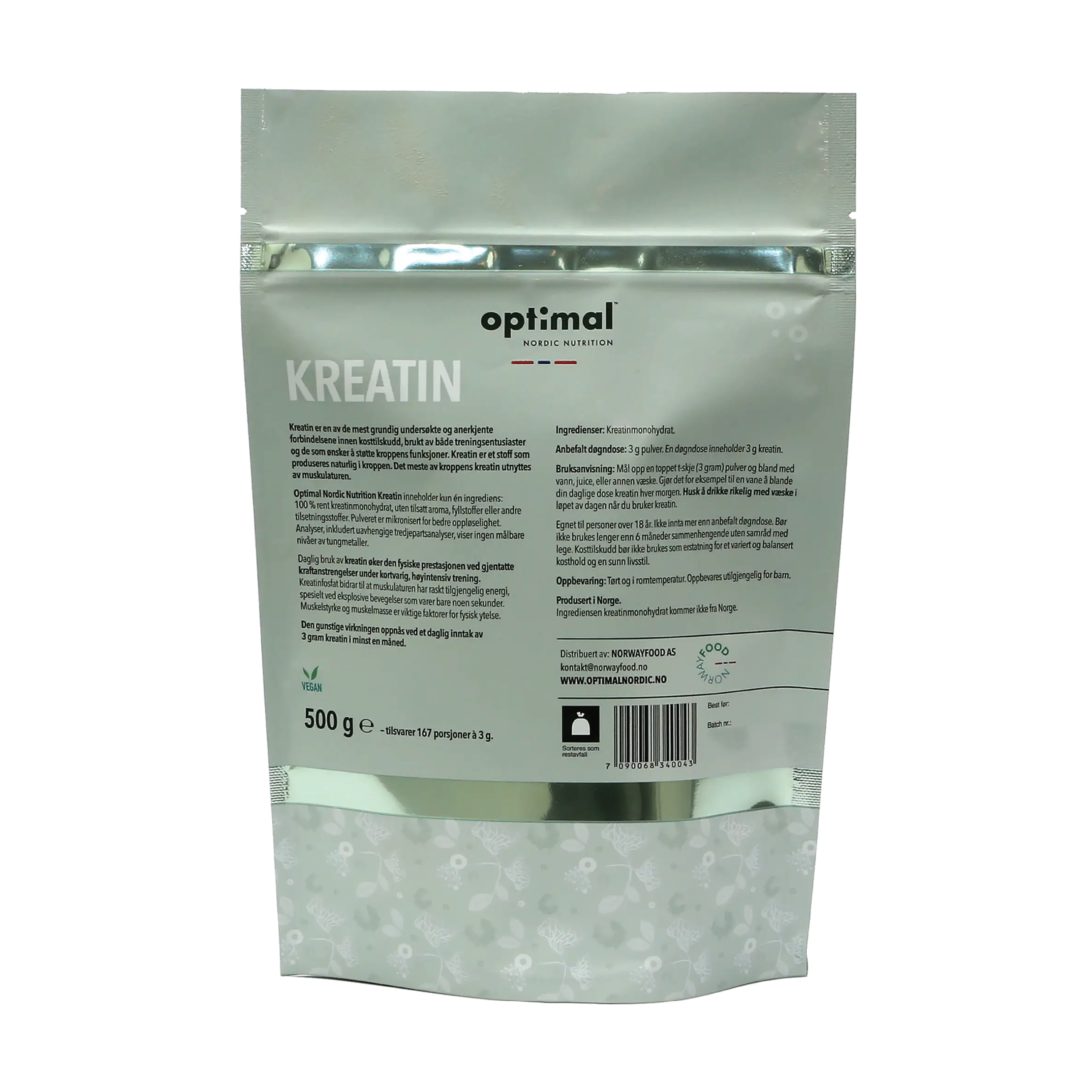 Optimal Nordic Nutrition Kreatin Monohydrat, 500 g