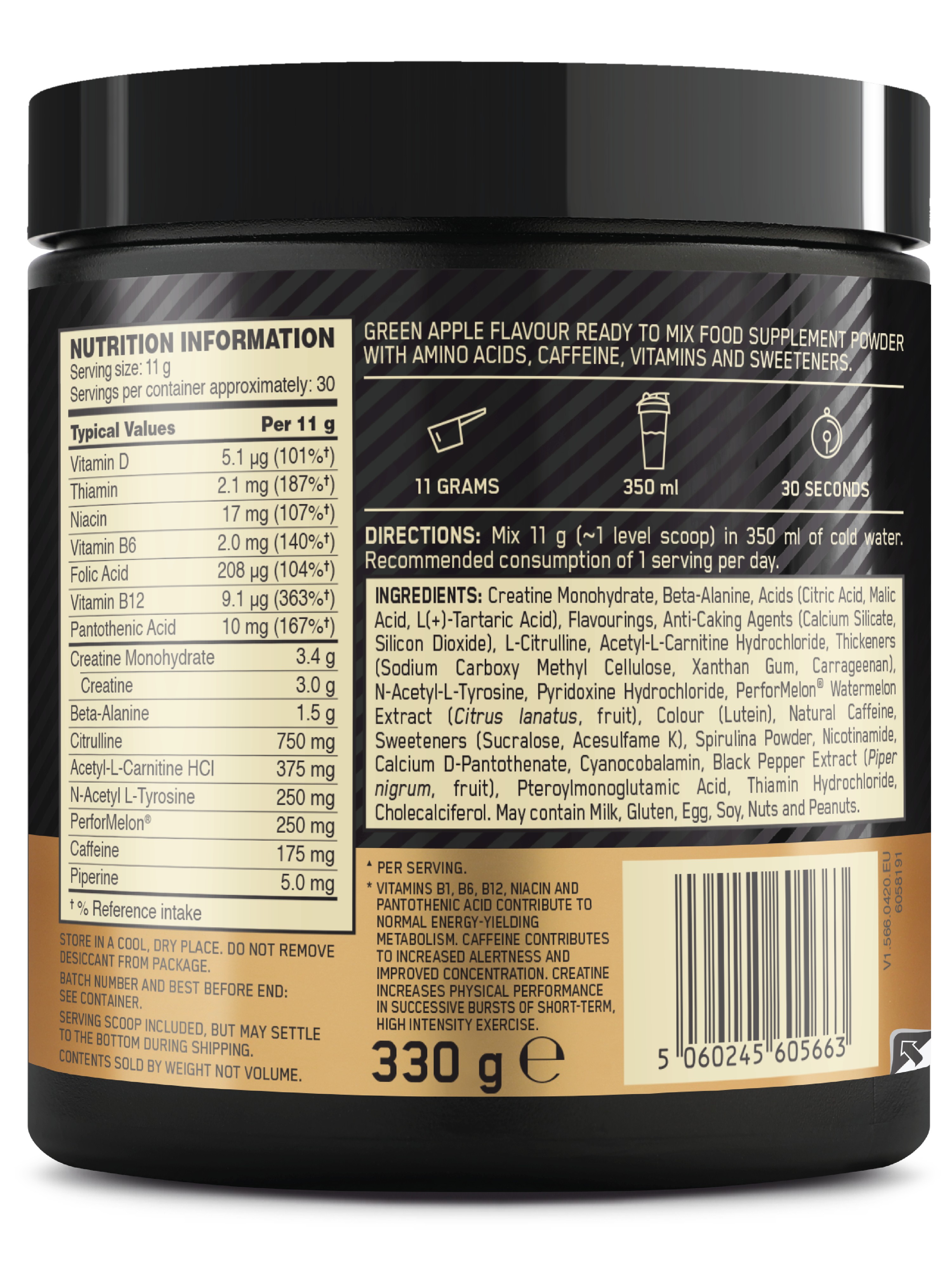 Optimum Nutrition GOLD Standard Pre Workout, Green Apple, 330 g