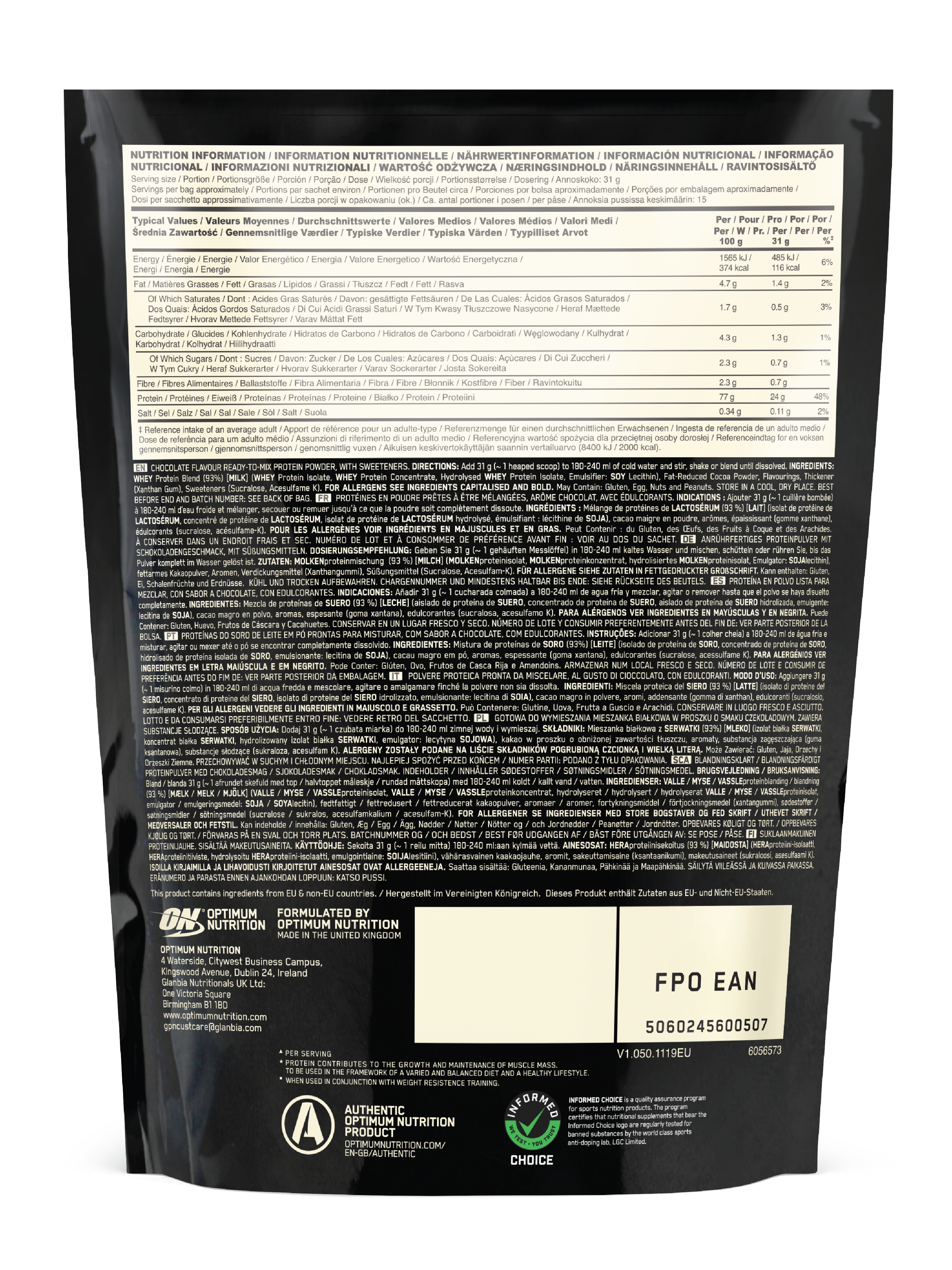 Optimum Nutrition 100% Whey GOLD Standard Whey, Double Rich Chocolate, 465 g