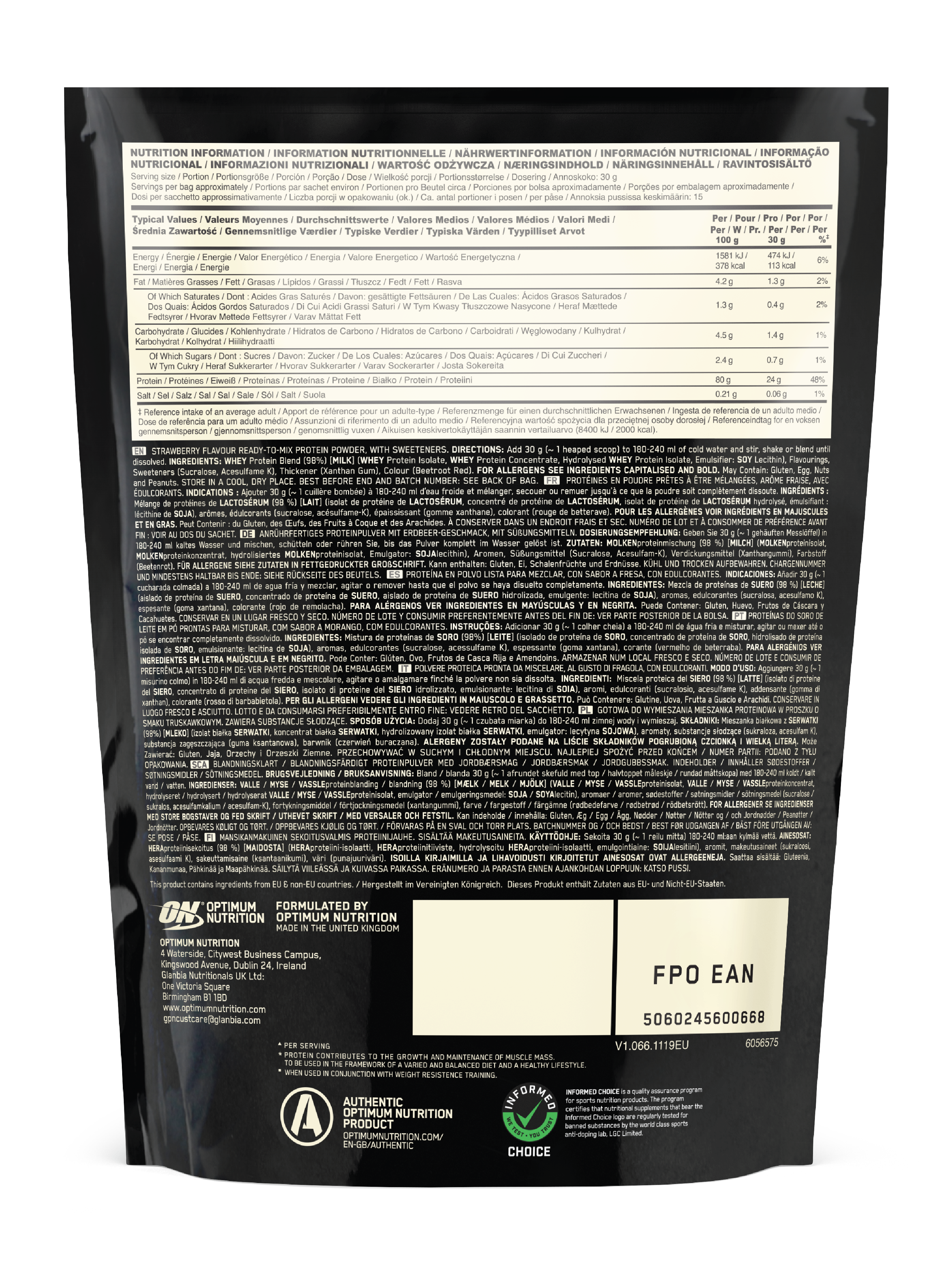 Optimum Nutrition 100% Whey GOLD Standard Whey, Delicious Strawberry, 450 g