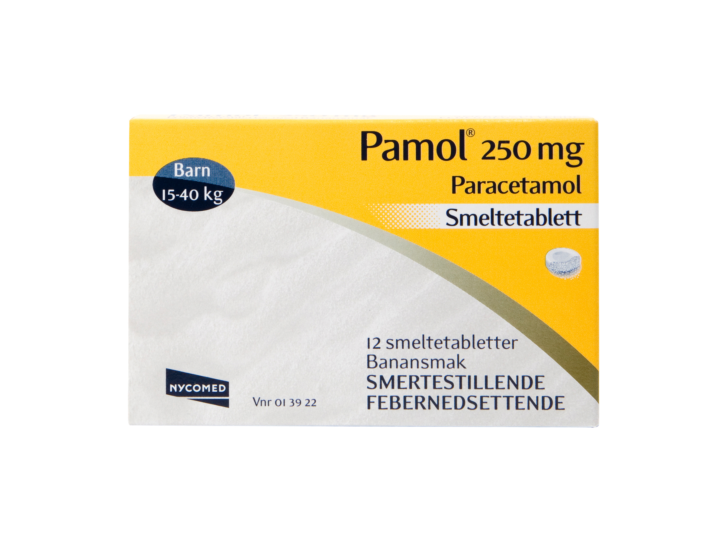 Pamol smeltetabletter 250 mg, 12 stk. på brett