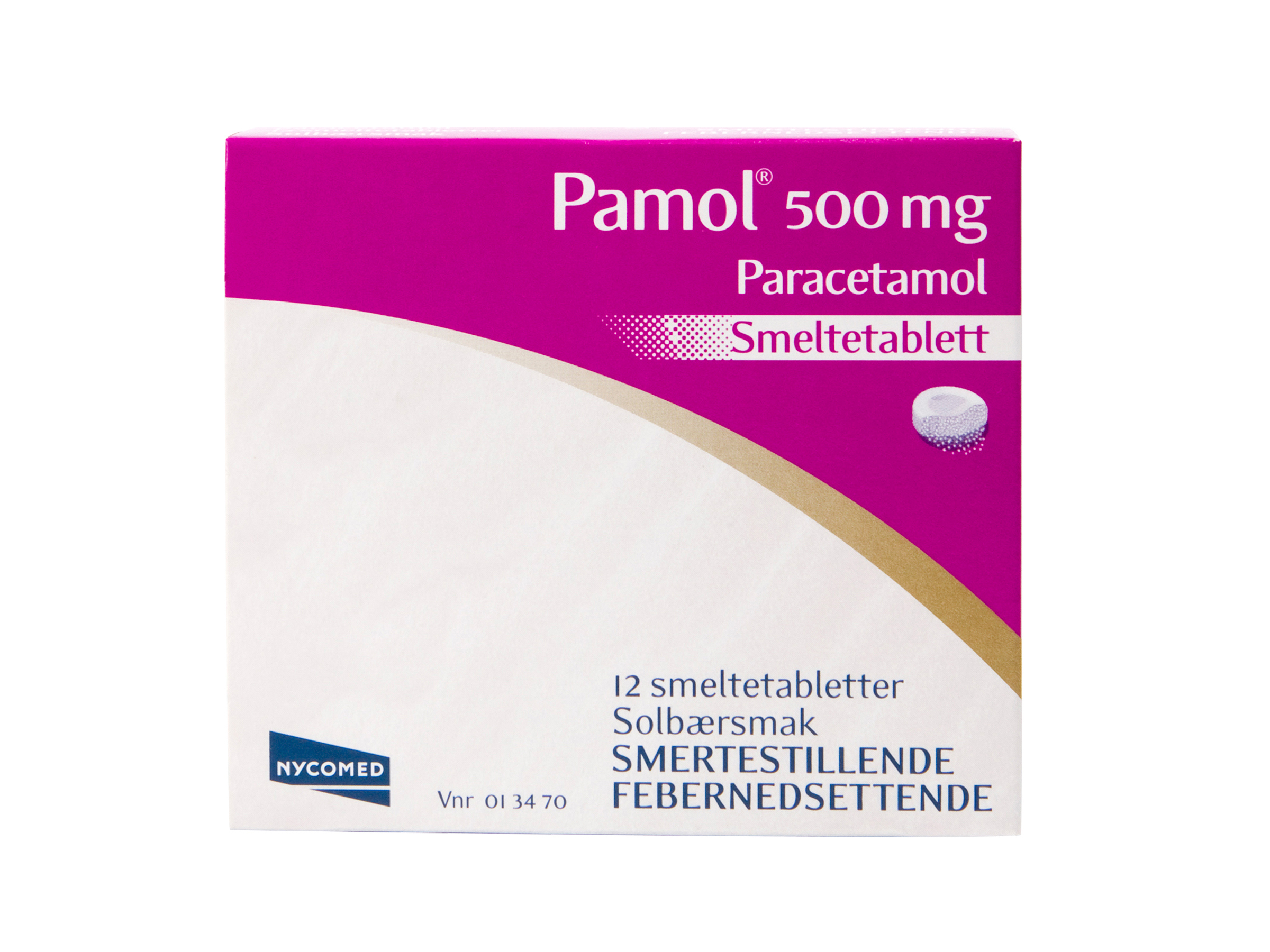 Pamol smeltetabletter 500 mg, 12 stk.  på brett