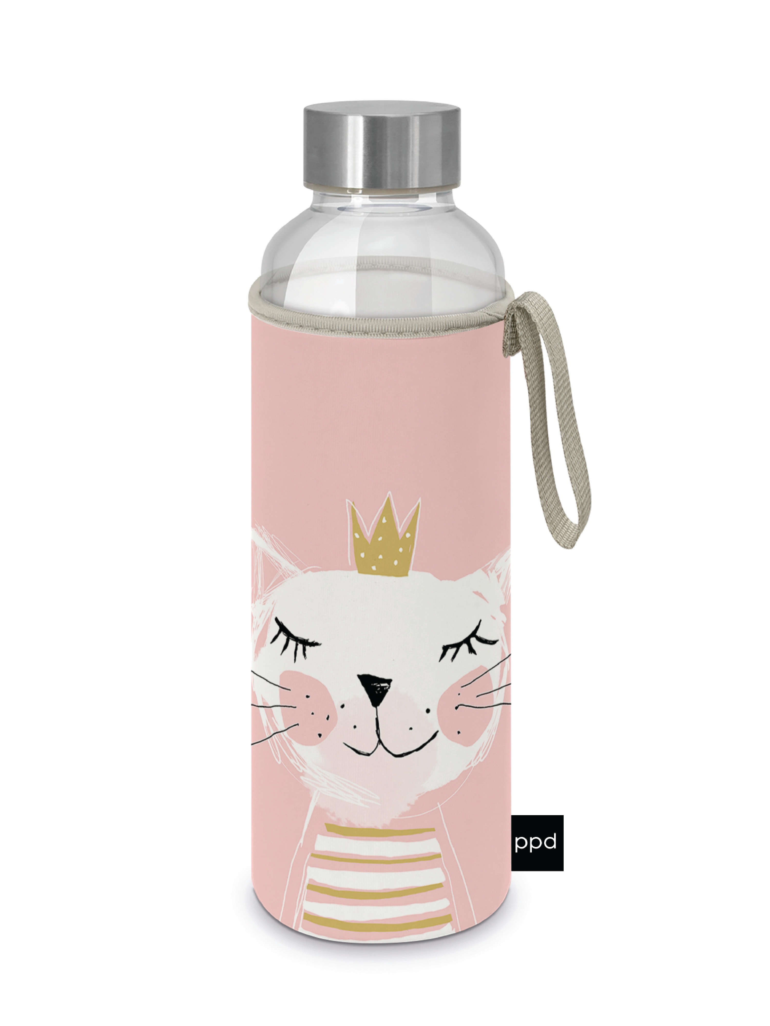 Paperproducts Design Glassflaske m/hylster Happy Cat, 350 ml, 1 stk.