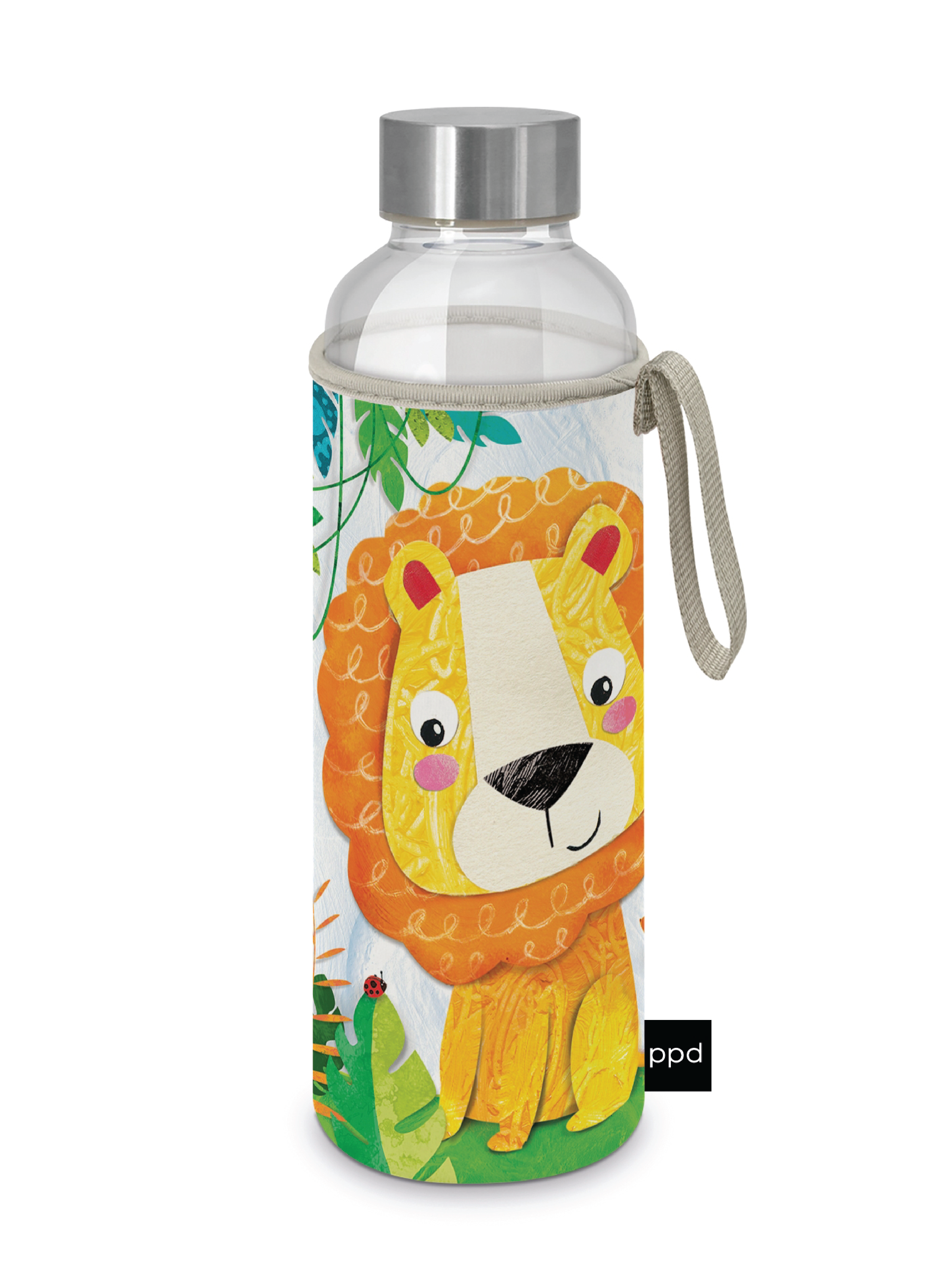 Paperproducts Design Glassflaske m/hylster Happy Lion, 550 ml