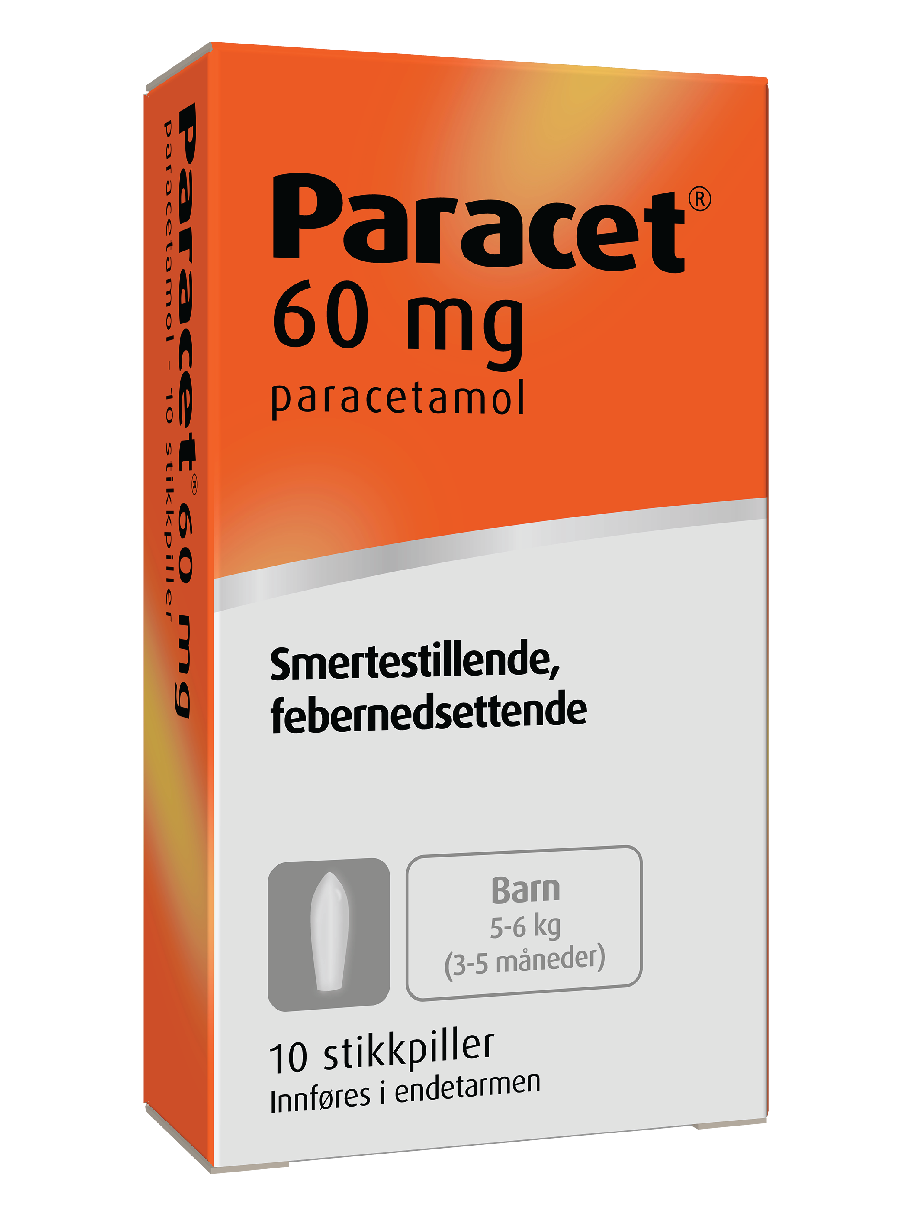 Paracet 60 mg stikkpiller, 10 stk.