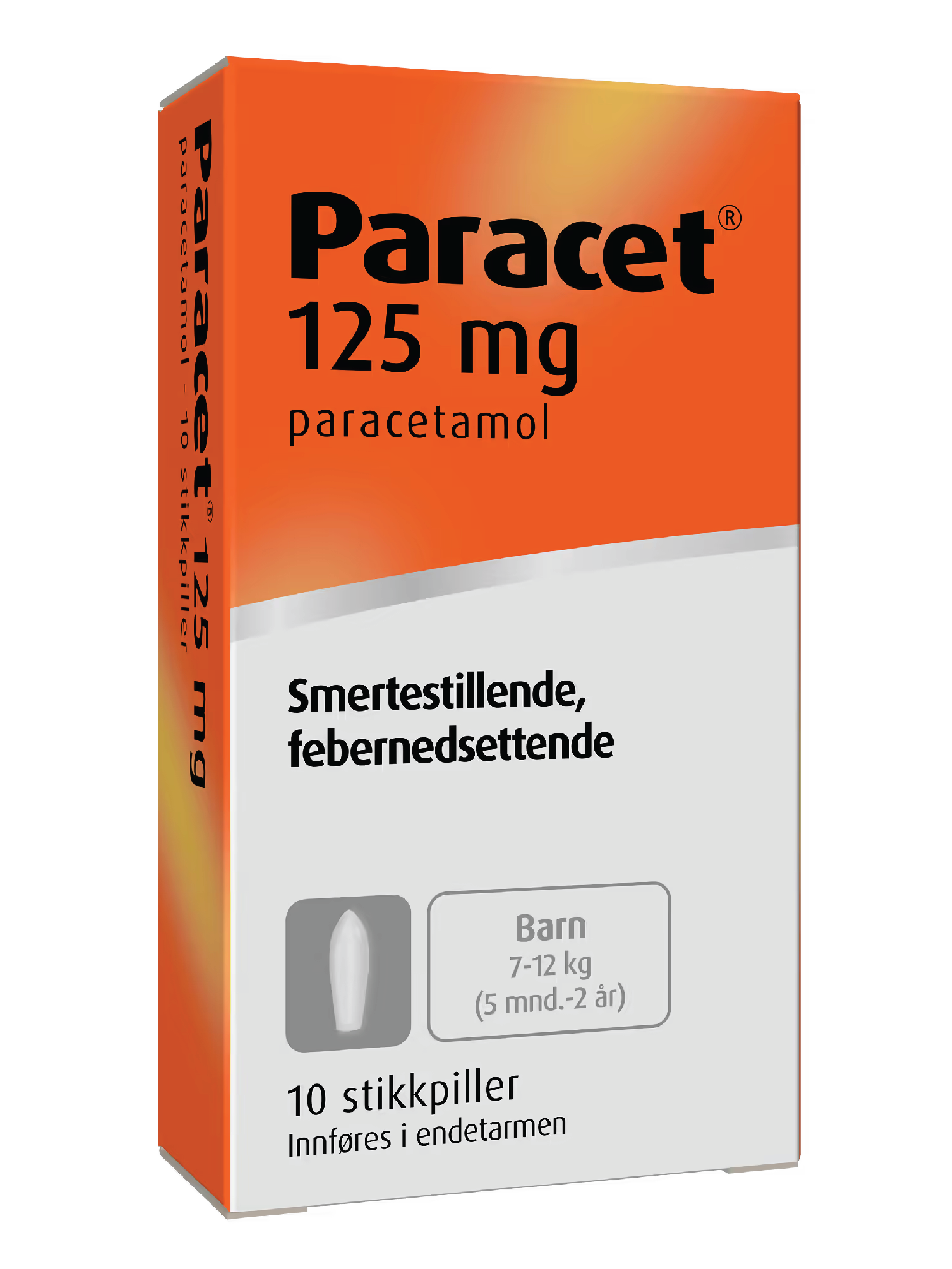 Paracet 125 mg stikkpiller, 10 stk.