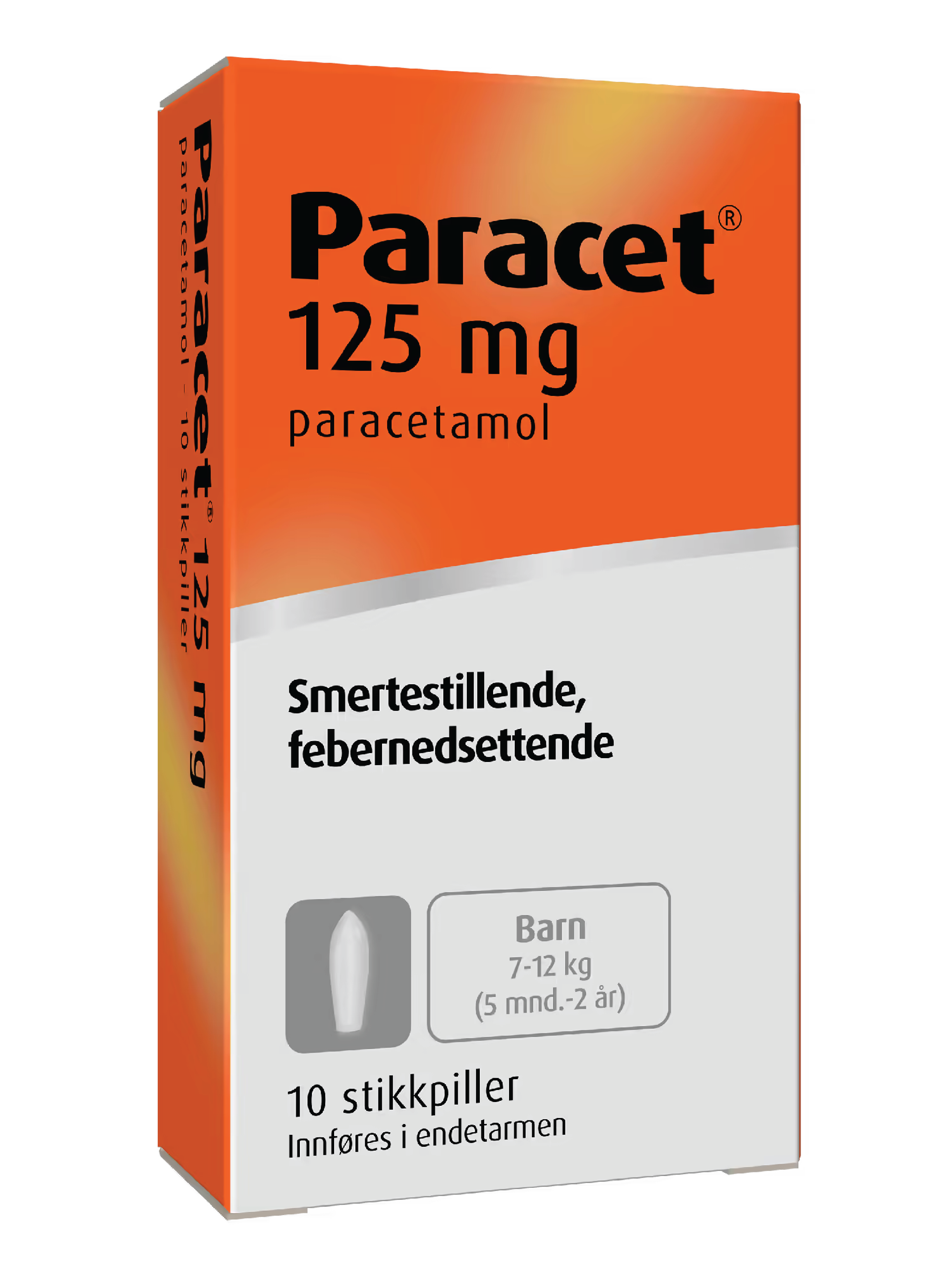 Paracet Stikkpiller, 125 mg, 10 stk.   4 mnd-1 1/2 år