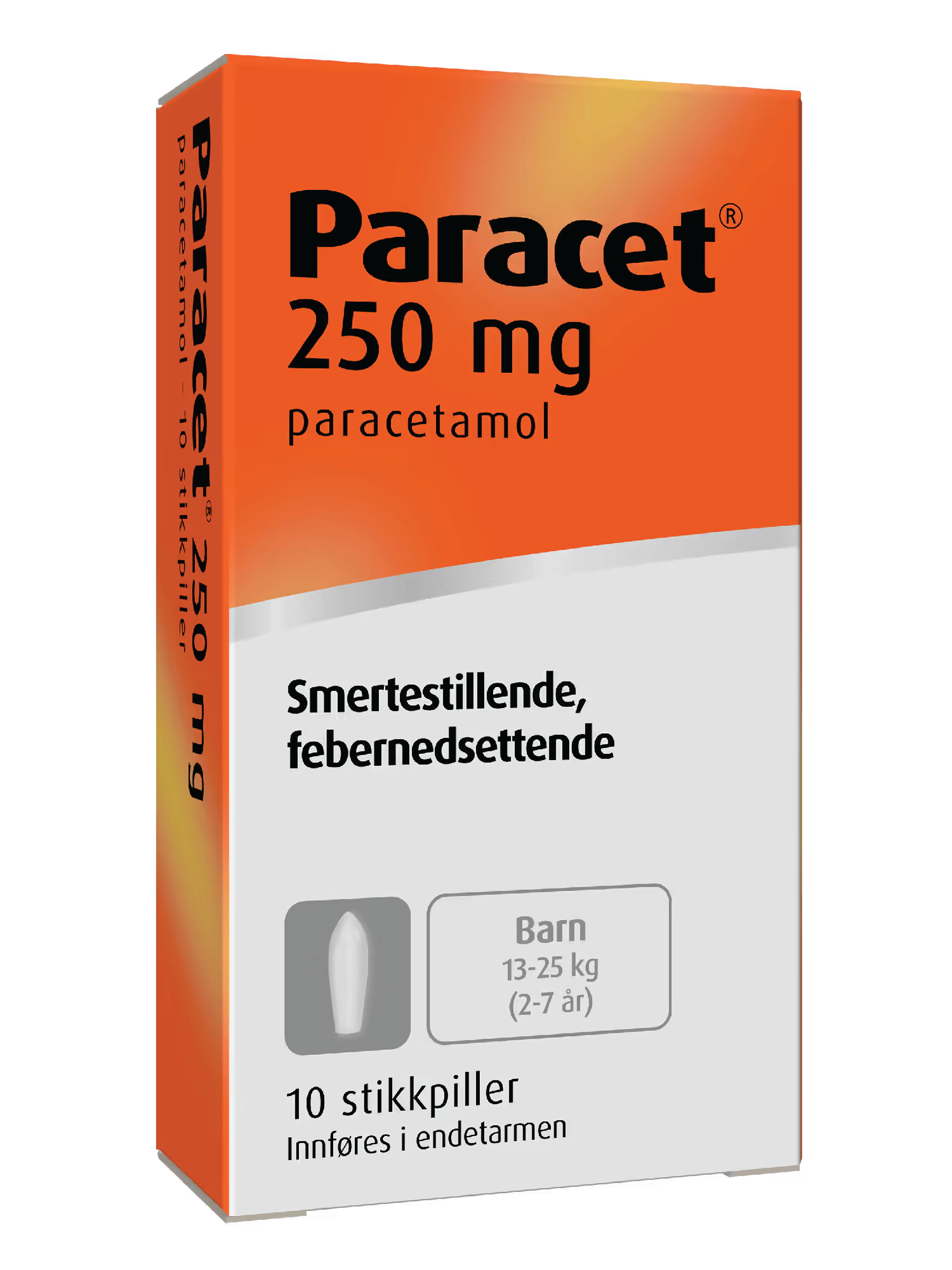 Paracet 250 mg stikkpiller, 10 stk.