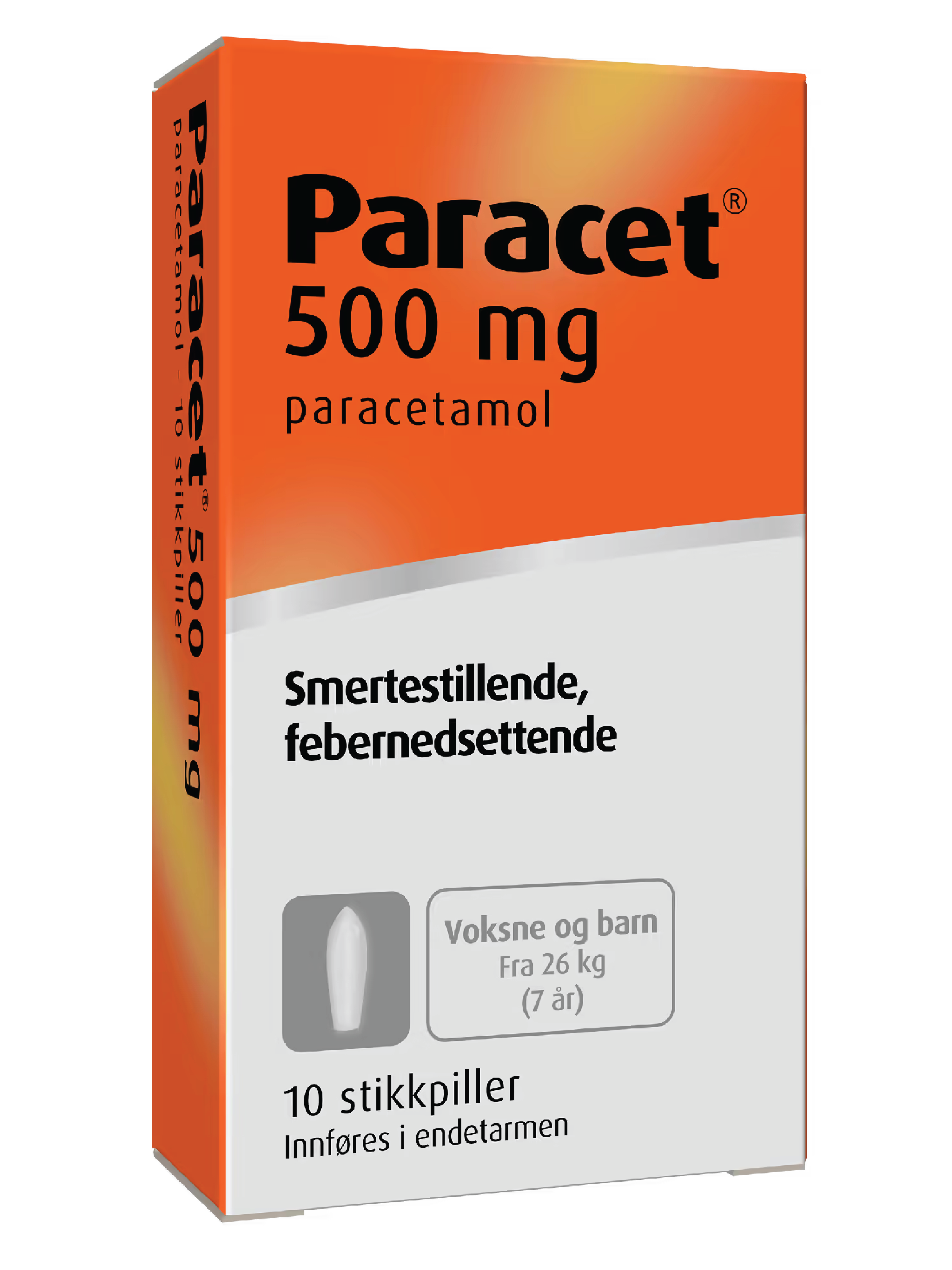 Paracet 500 mg stikkpiller, 10 stk.