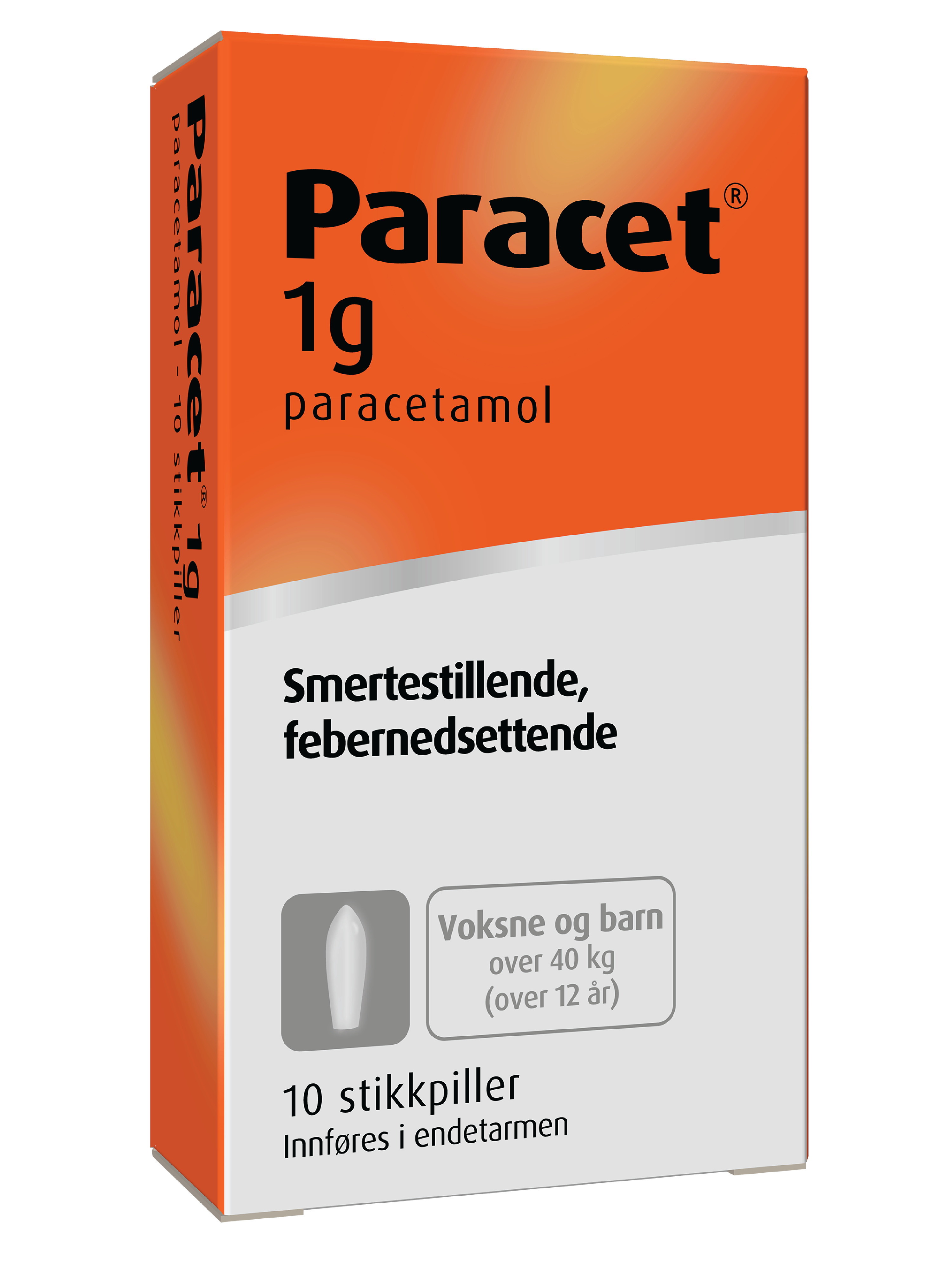 Paracet 1 gram stikkpiller, 10 stk.