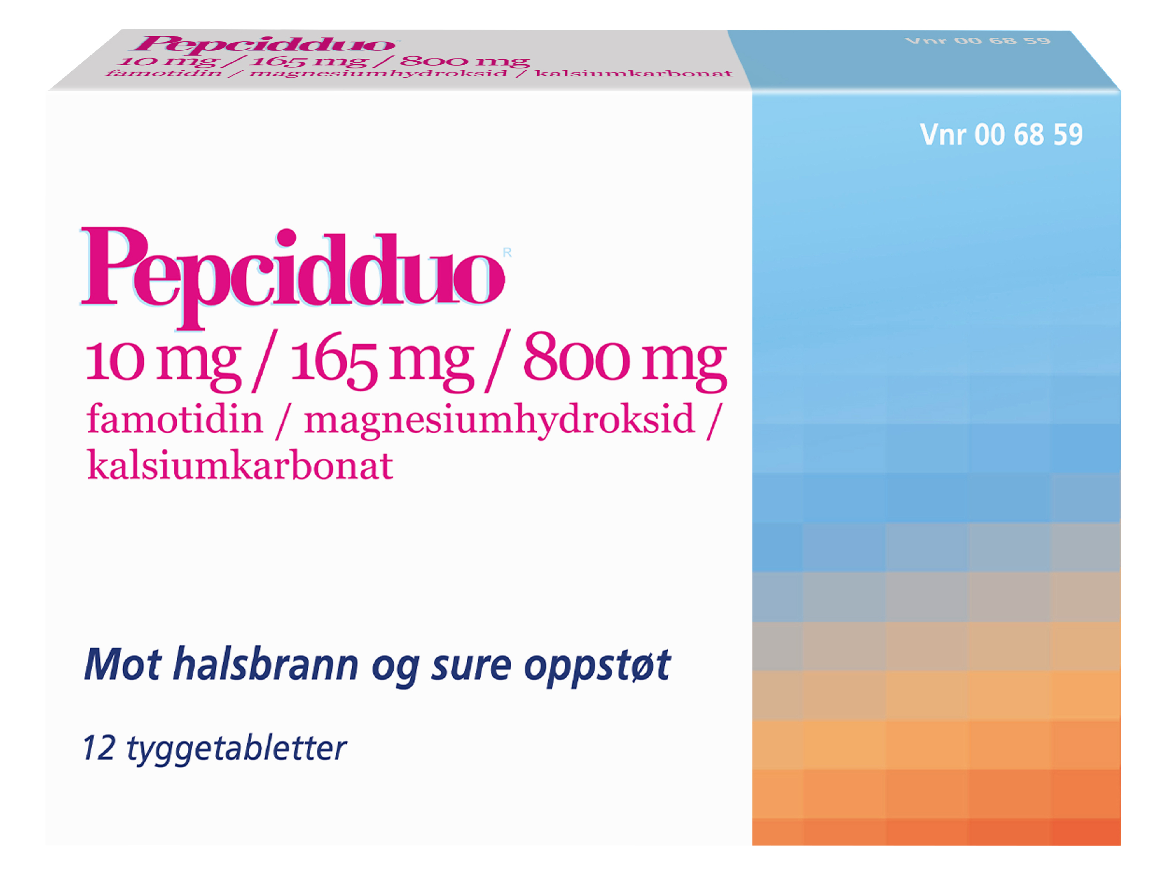 Pepcidduo Tyggetabletter 10/165/800mg, 12 stk.