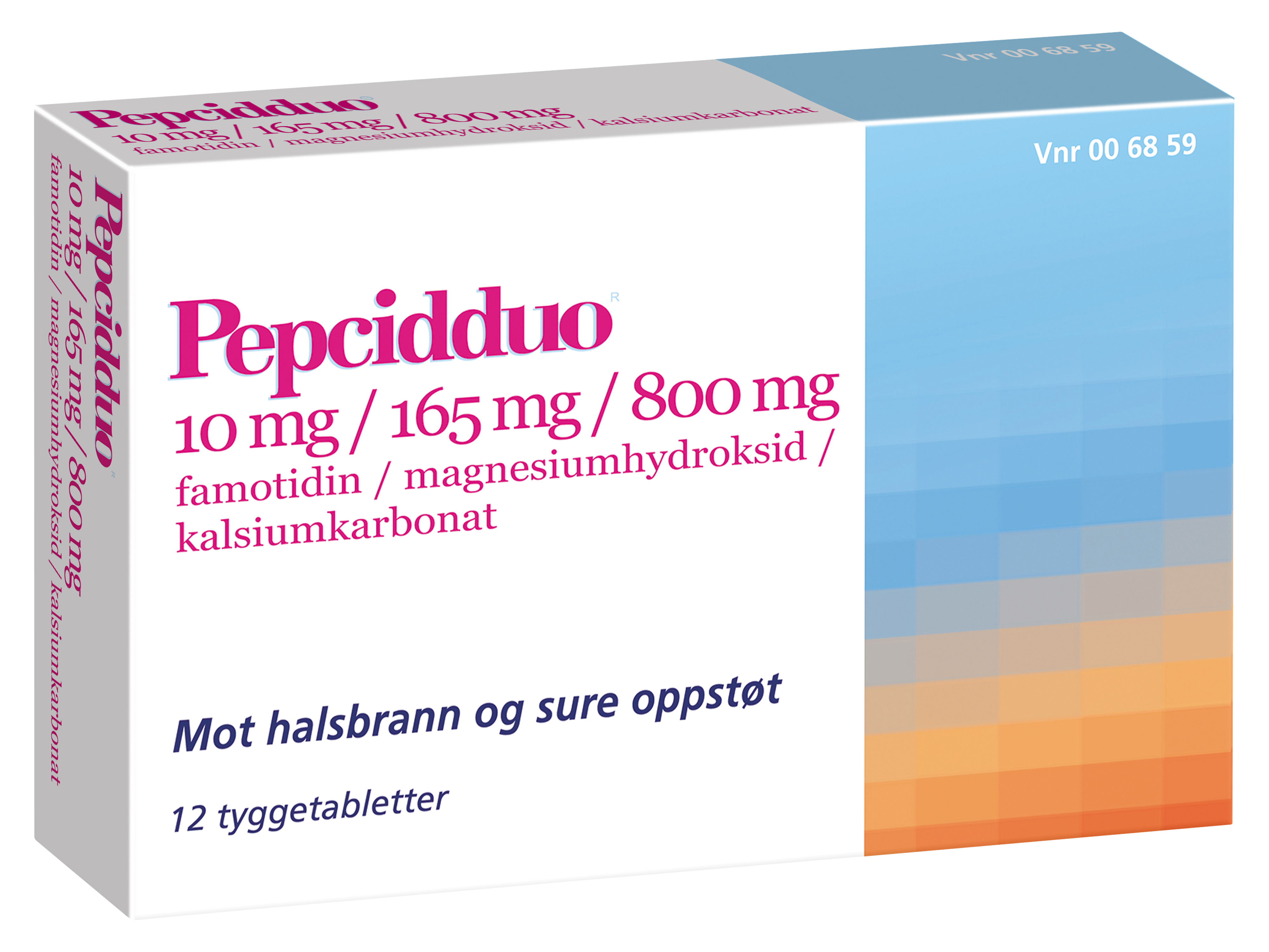 Pepcidduo Tyggetabletter 10/165/800mg, 12 stk.