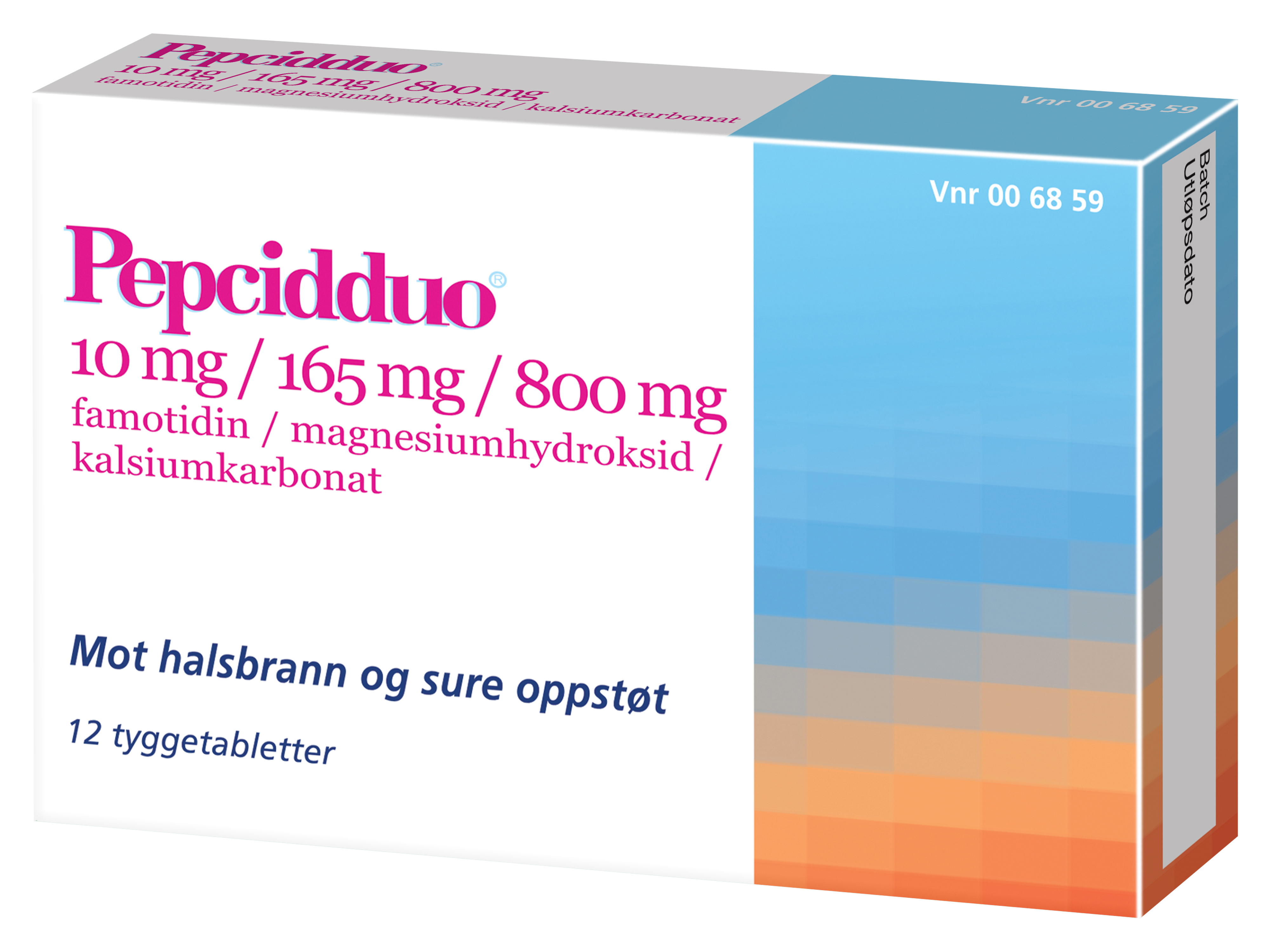 Pepcidduo Tyggetabletter 10/165/800mg, 12 stk.