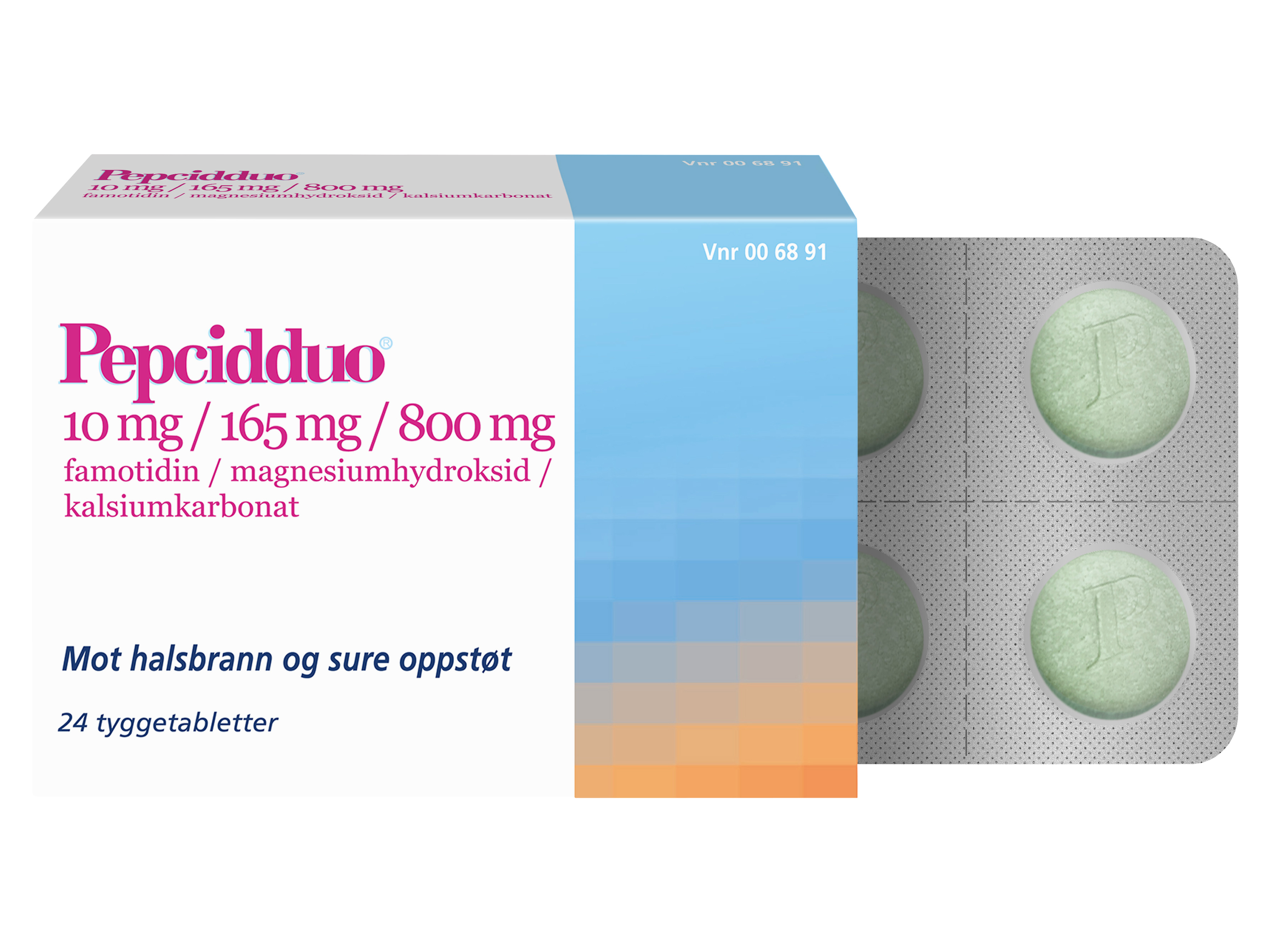 Pepcidduo Tyggetabletter 10/165/800mg, 24 stk.