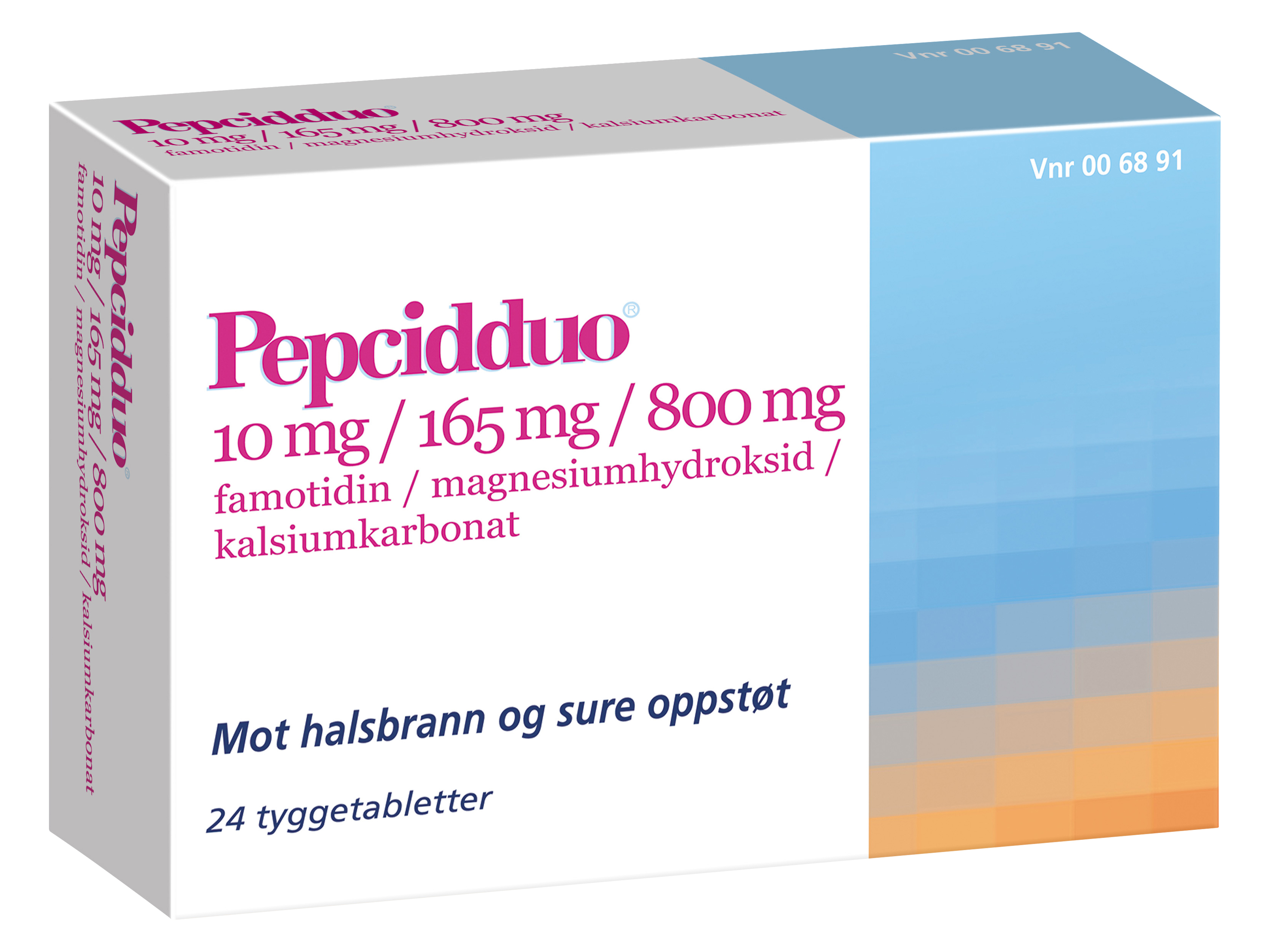 Pepcidduo Tyggetabletter 10/165/800mg, 24 stk.