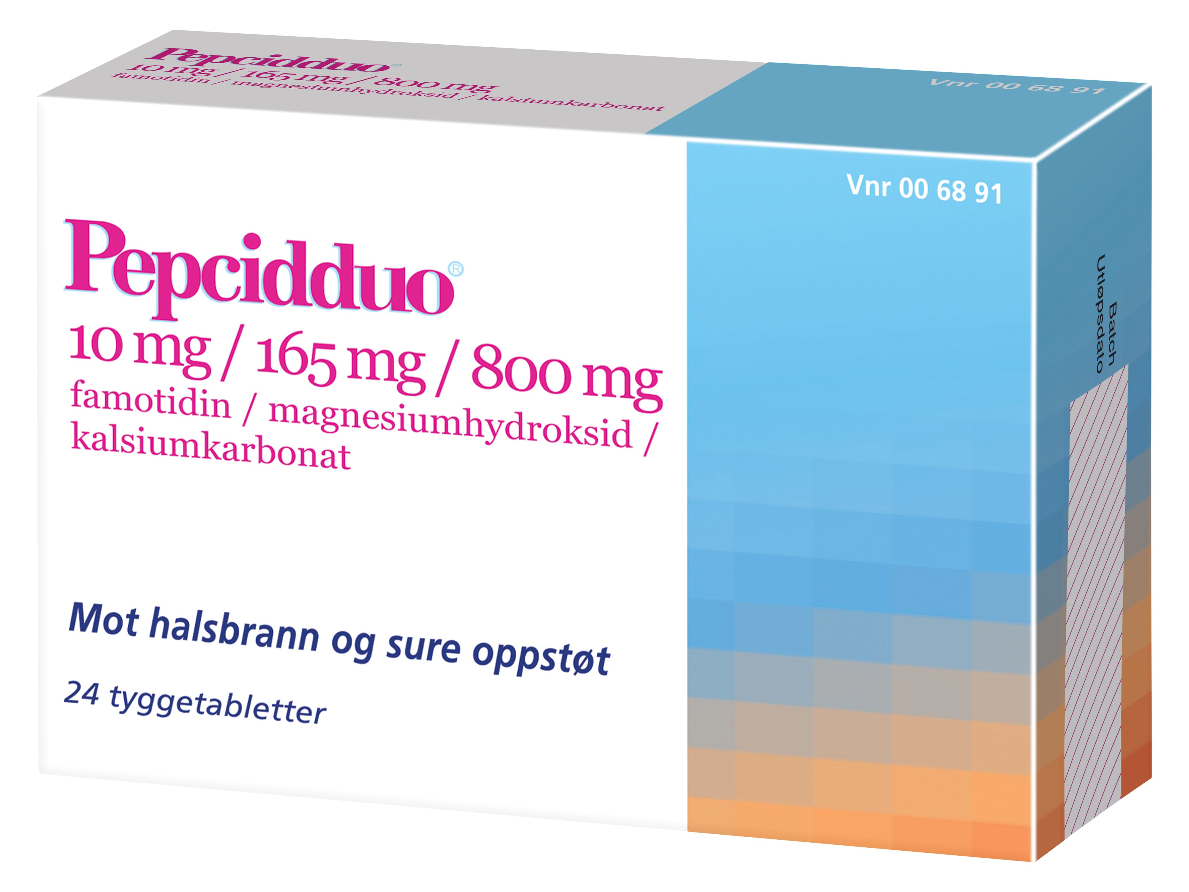 Pepcidduo Tyggetabletter 10/165/800mg, 24 stk.