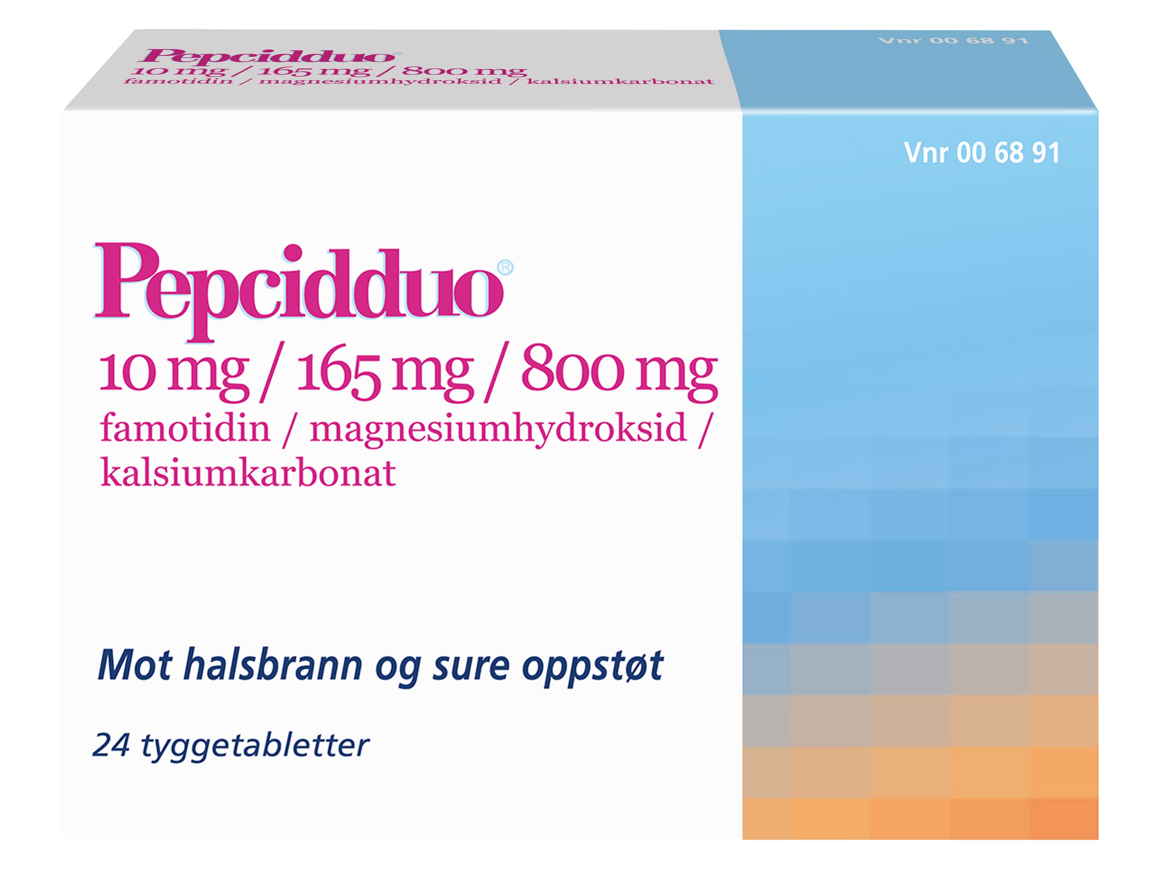 Pepcidduo Tyggetabletter 10/165/800mg, 24 stk.