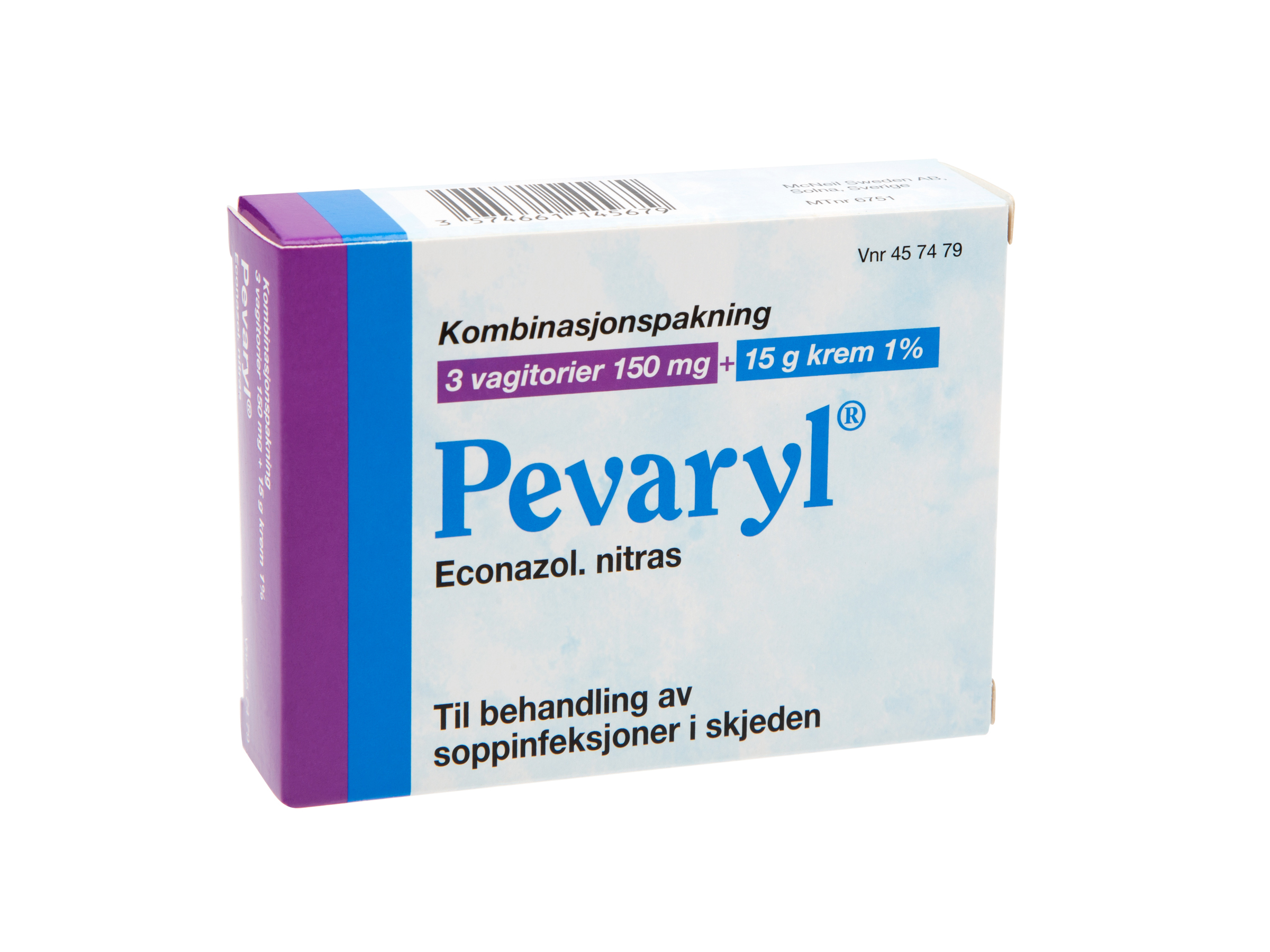 Pevaryl Kombinasjonspakke, 3 stk. 150 mg vagitorier og 15 gram 1% krem