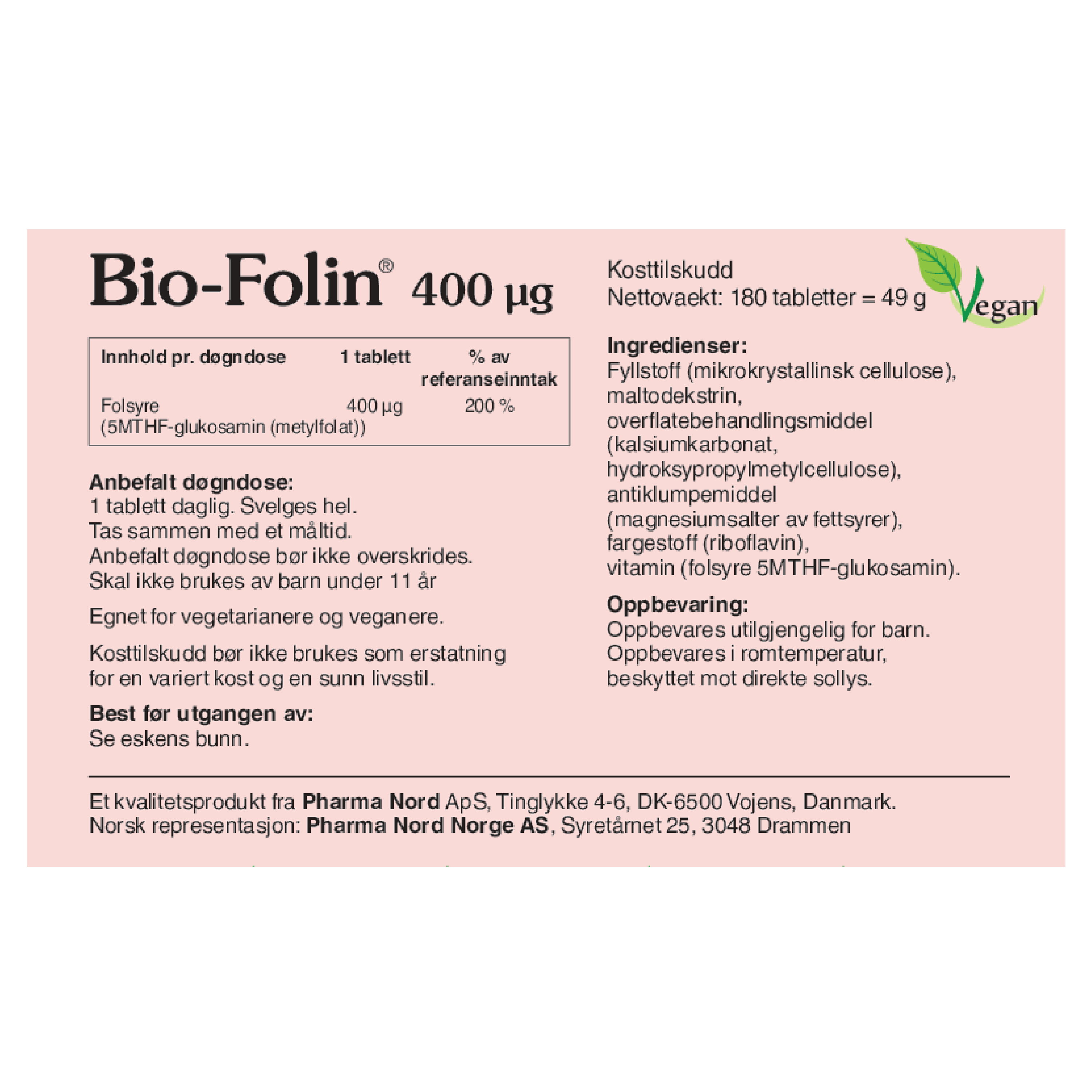Pharma Nord Bio-Folin 400 µg tabletter, 180 stk.