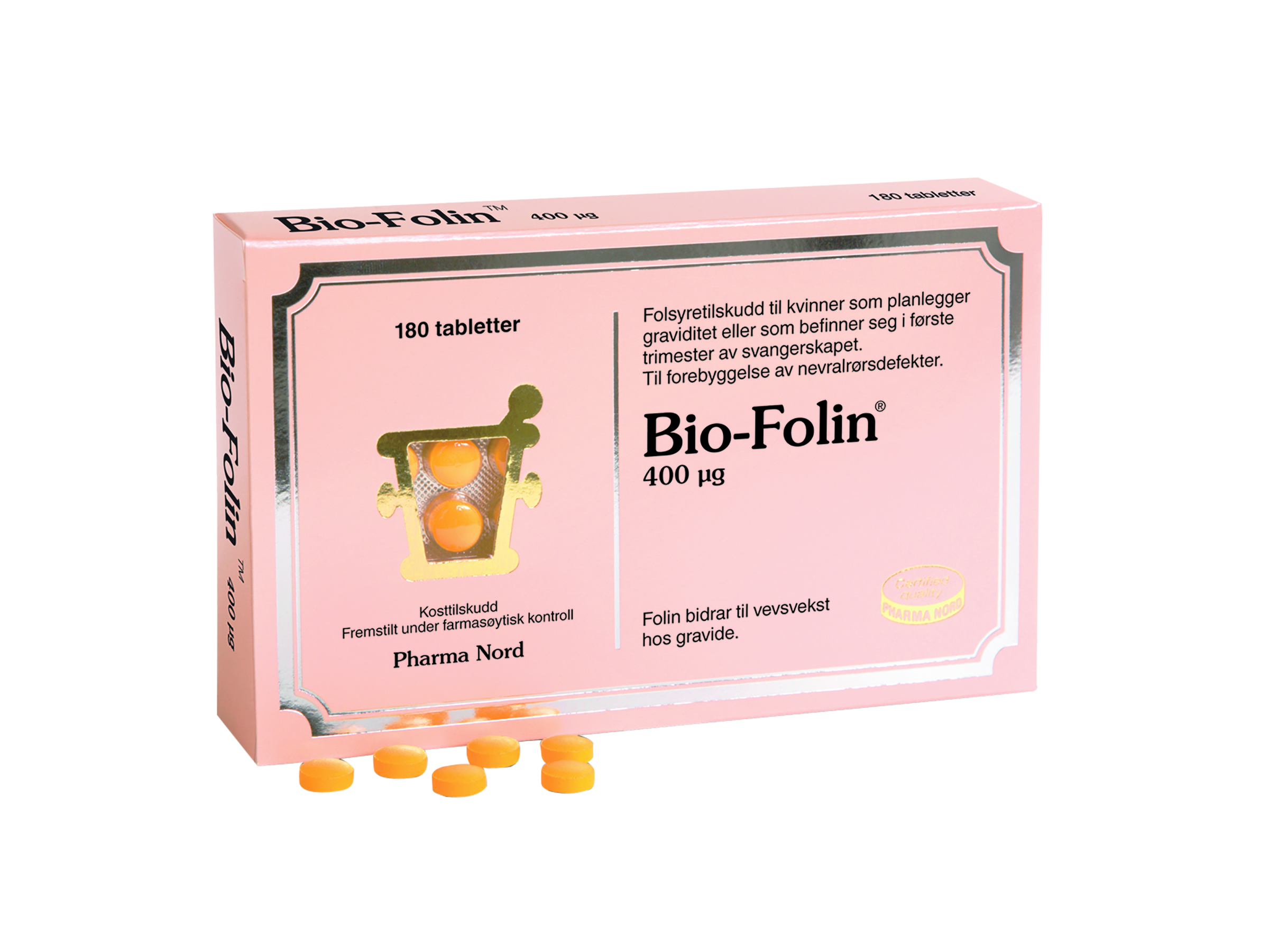 Pharma Nord Bio-Folin tab 400 mcg, Folsyre, 180 tabletter