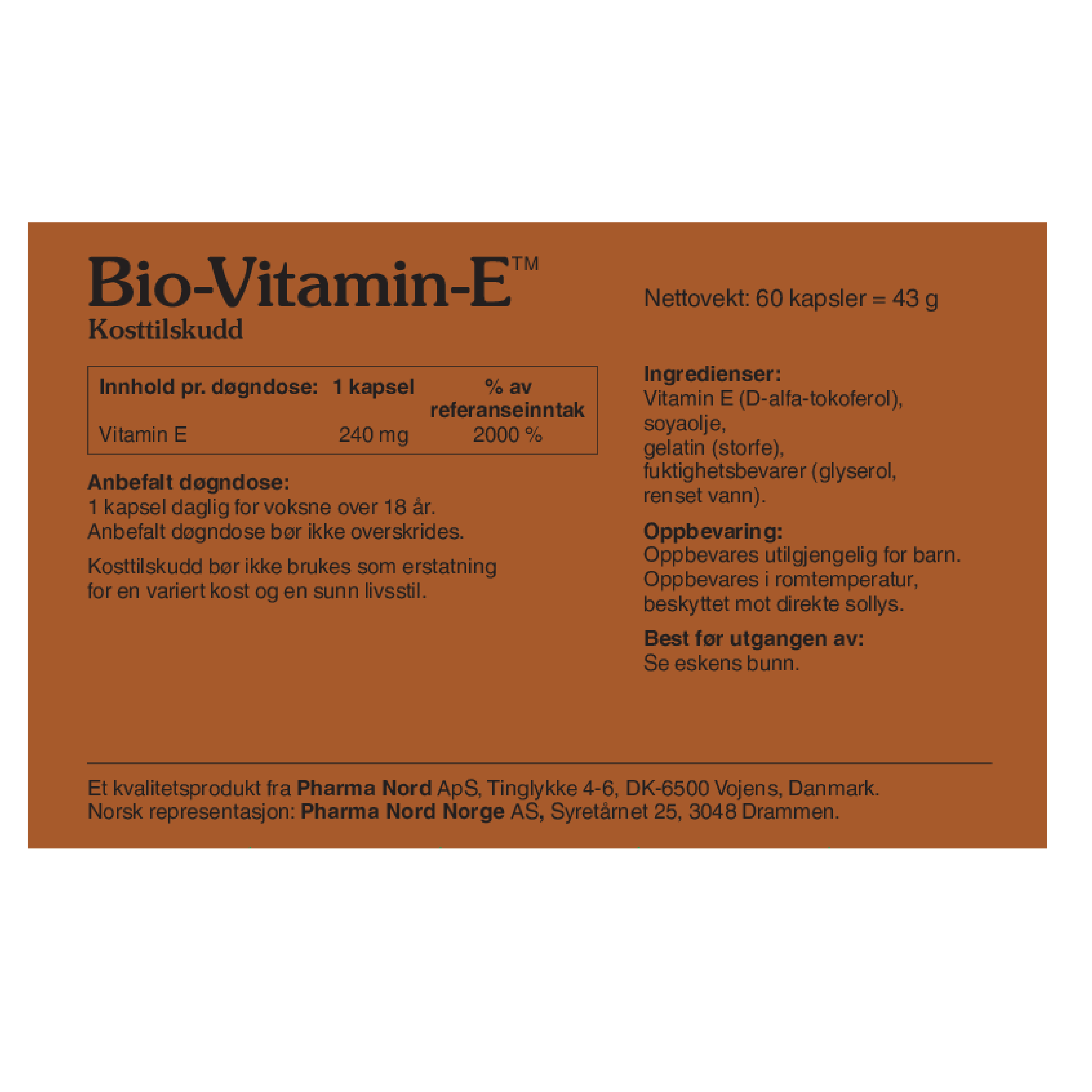 Pharma Nord Bio-Vitamin-E 240 mg kapsler, 60 stk.