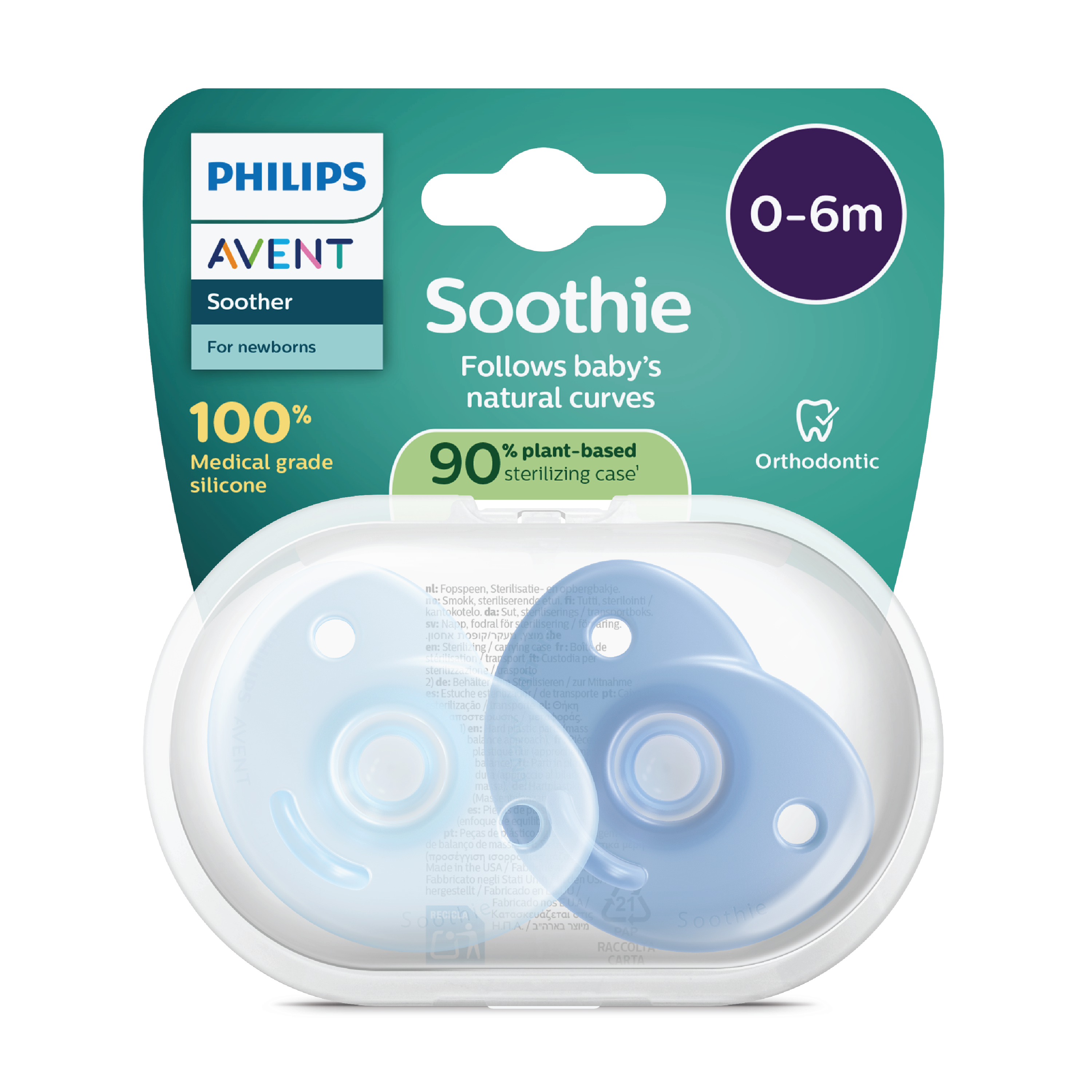 Philips Avent Soothie Heart Smokk, 0-6 mnd, blå, 2 stk.