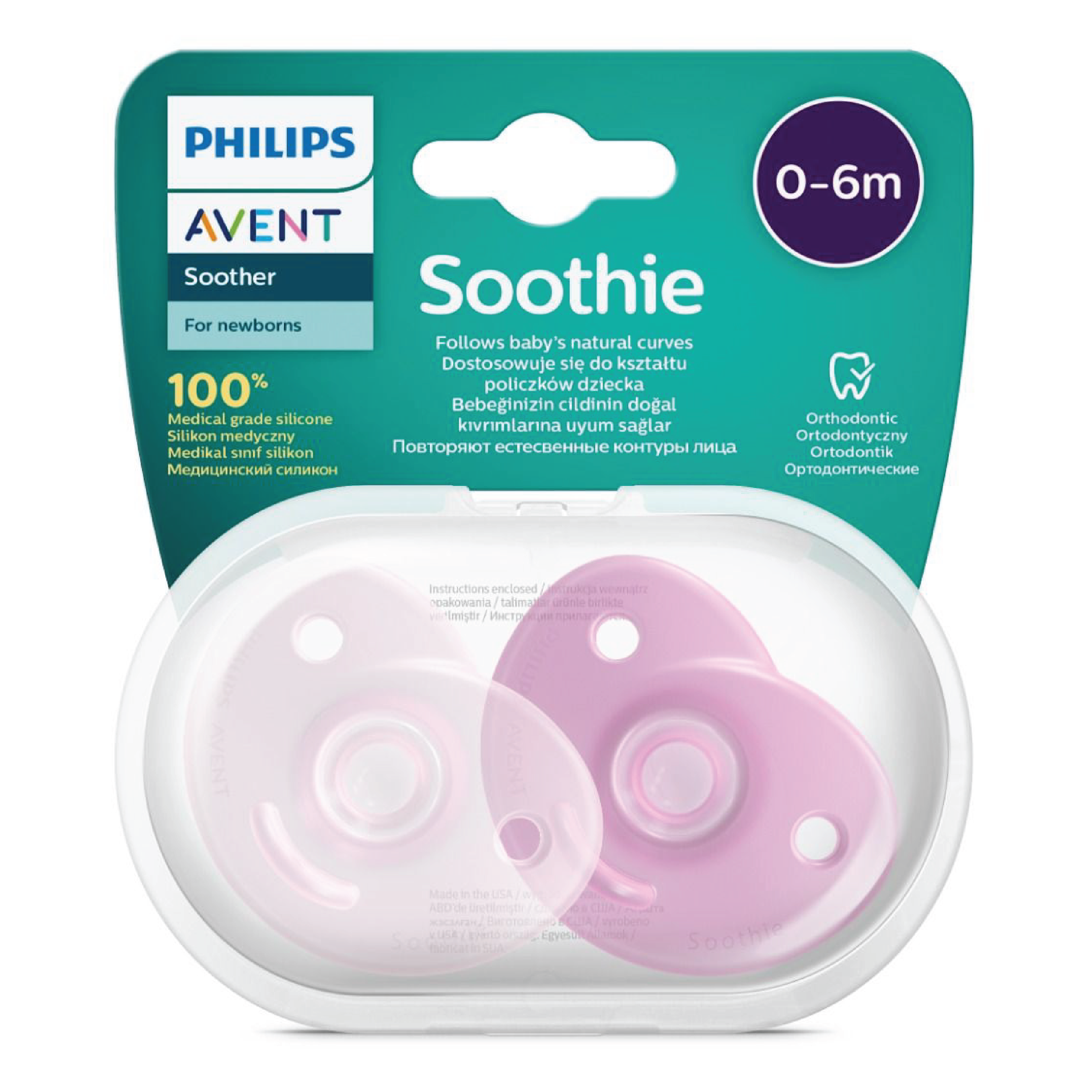 Philips Avent Soothie Heart Smokker, 0–6 mnd, rosa, 2 stk.