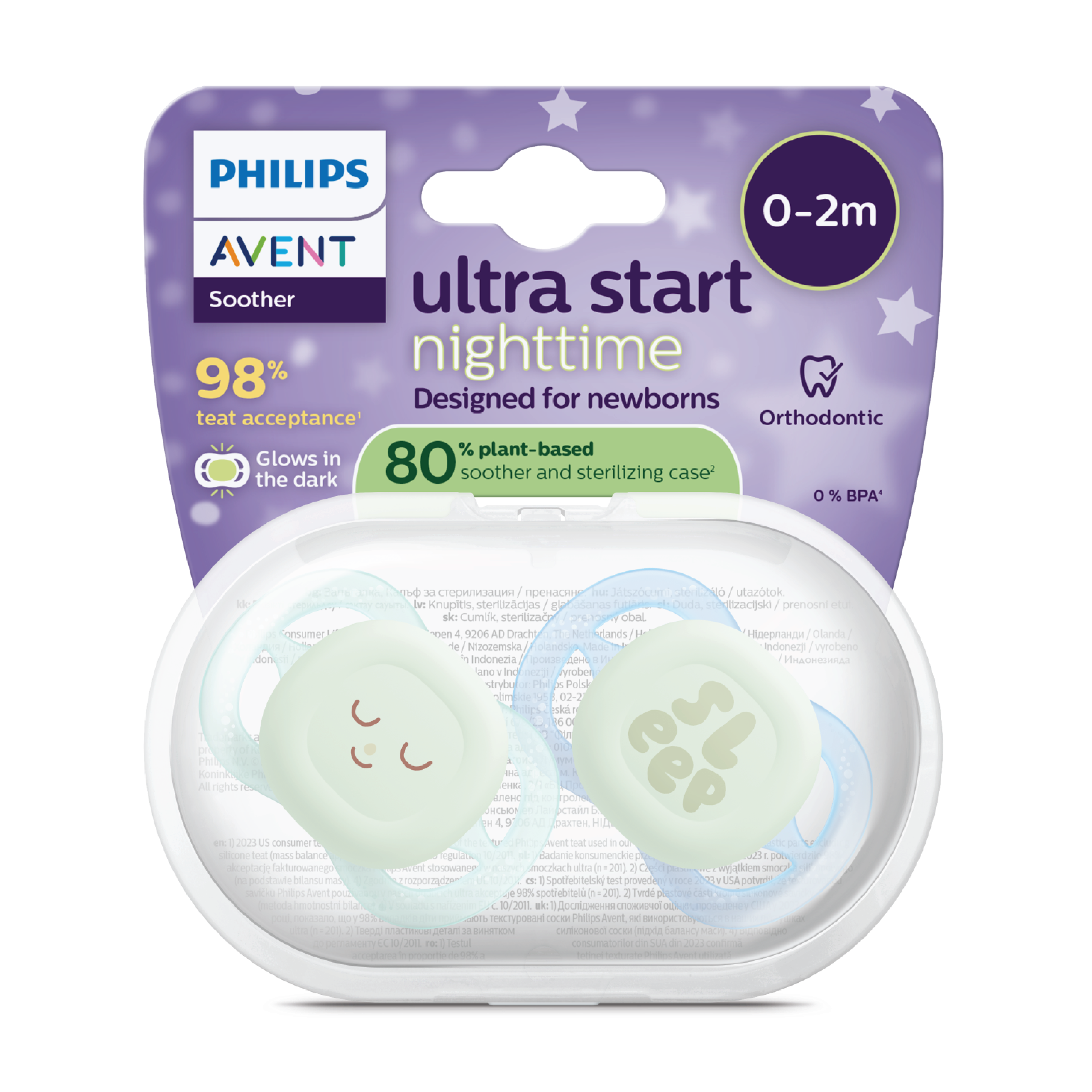 Philips Avent Ultra Start Night Smokk, 0-2 mnd, grønn/blå, 2 stk.