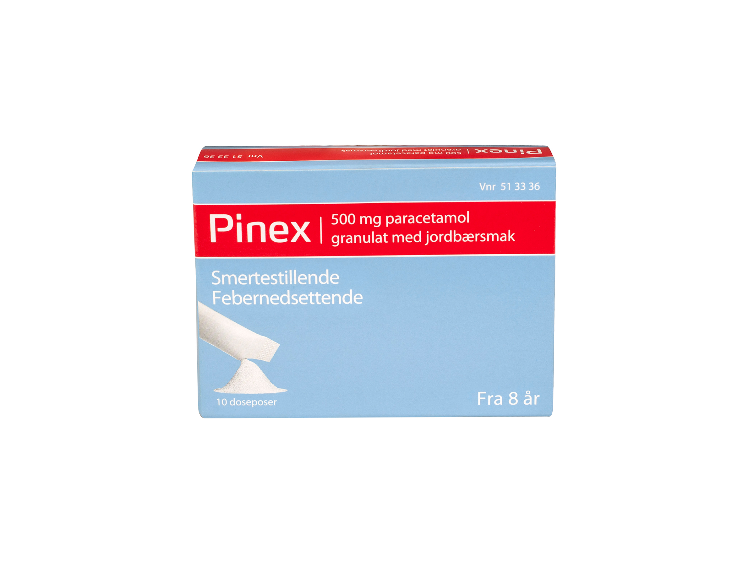 Pinex Granulat, 500 mg, Jordbær, 10 poser fra 8 år