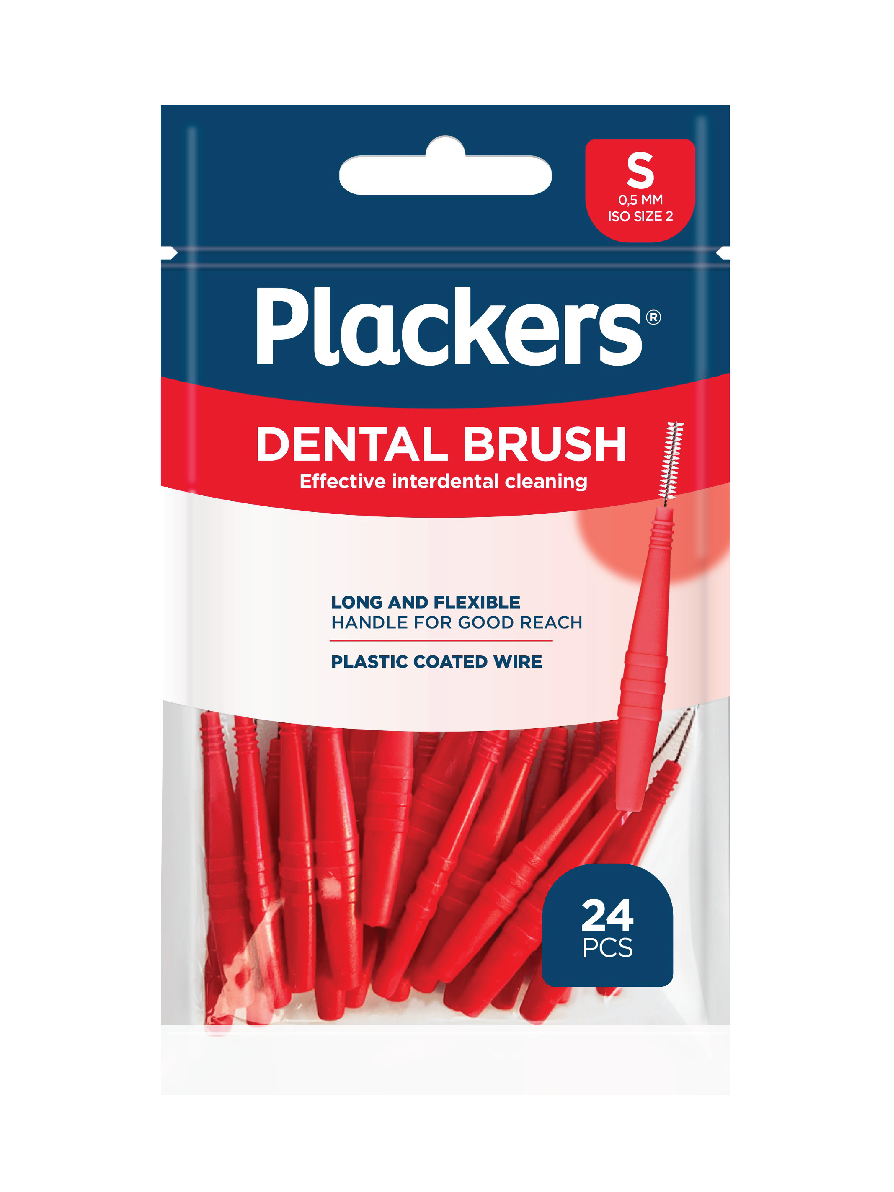 Plackers Dental Brush rød mellomromsbørste 0,5 mm S, 24 stk.