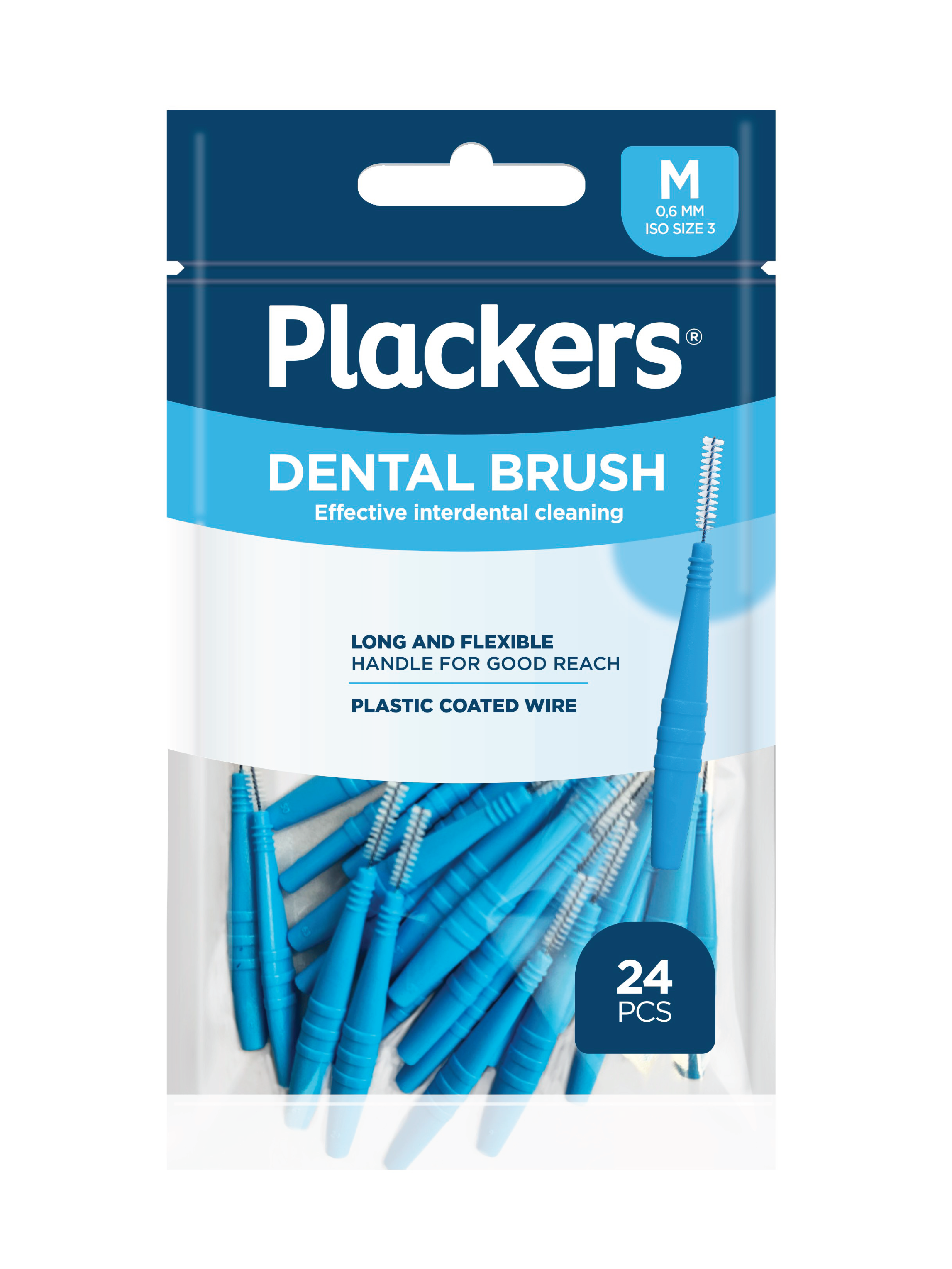 Plackers Dental Brush blå mellomromsbørste 0,6 mm M, 24 stk.