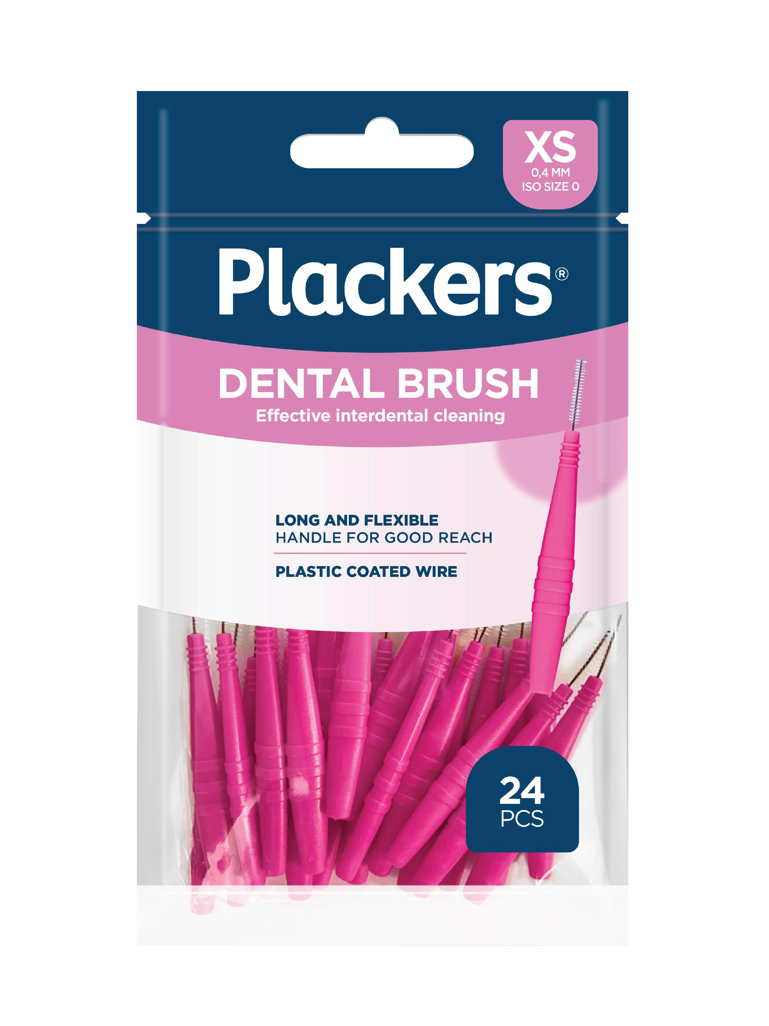 Plackers Dental Brush rosa mellomromsbørste 0,4 mm XS, 24 stk