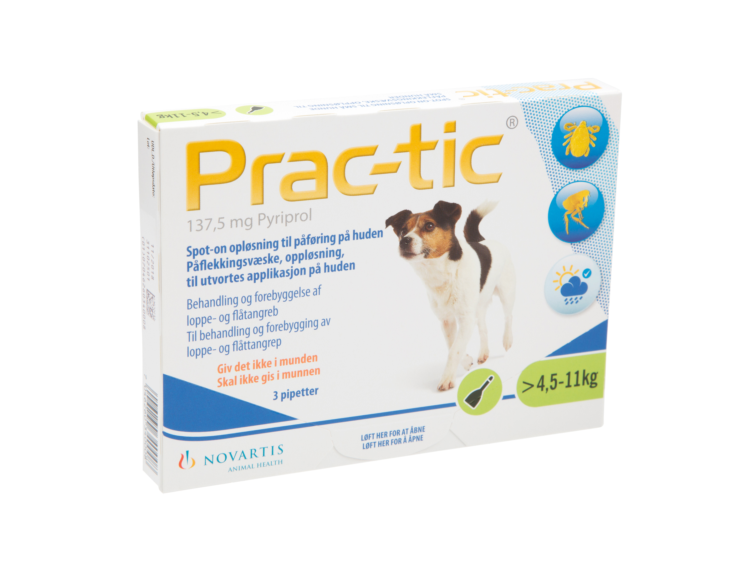 Prac-tic Prac-Tic Flåttmiddel 137,5 mg, Hund 4,5–11 kg, 3x1,1 ml