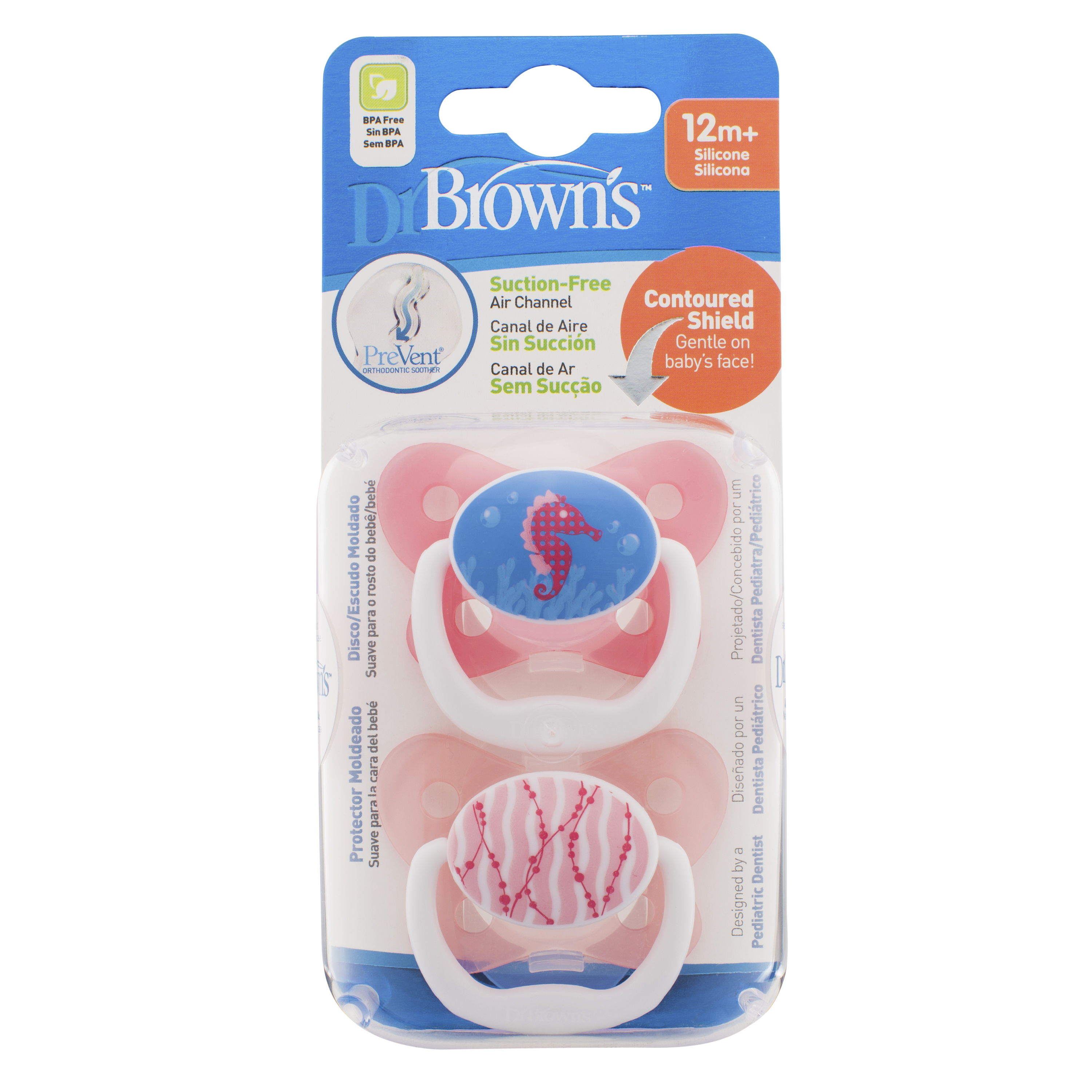 PreVent Dr. Brown`s PreVent Butterfly, Pacifier, 12mnd+ rosa, 2-pk