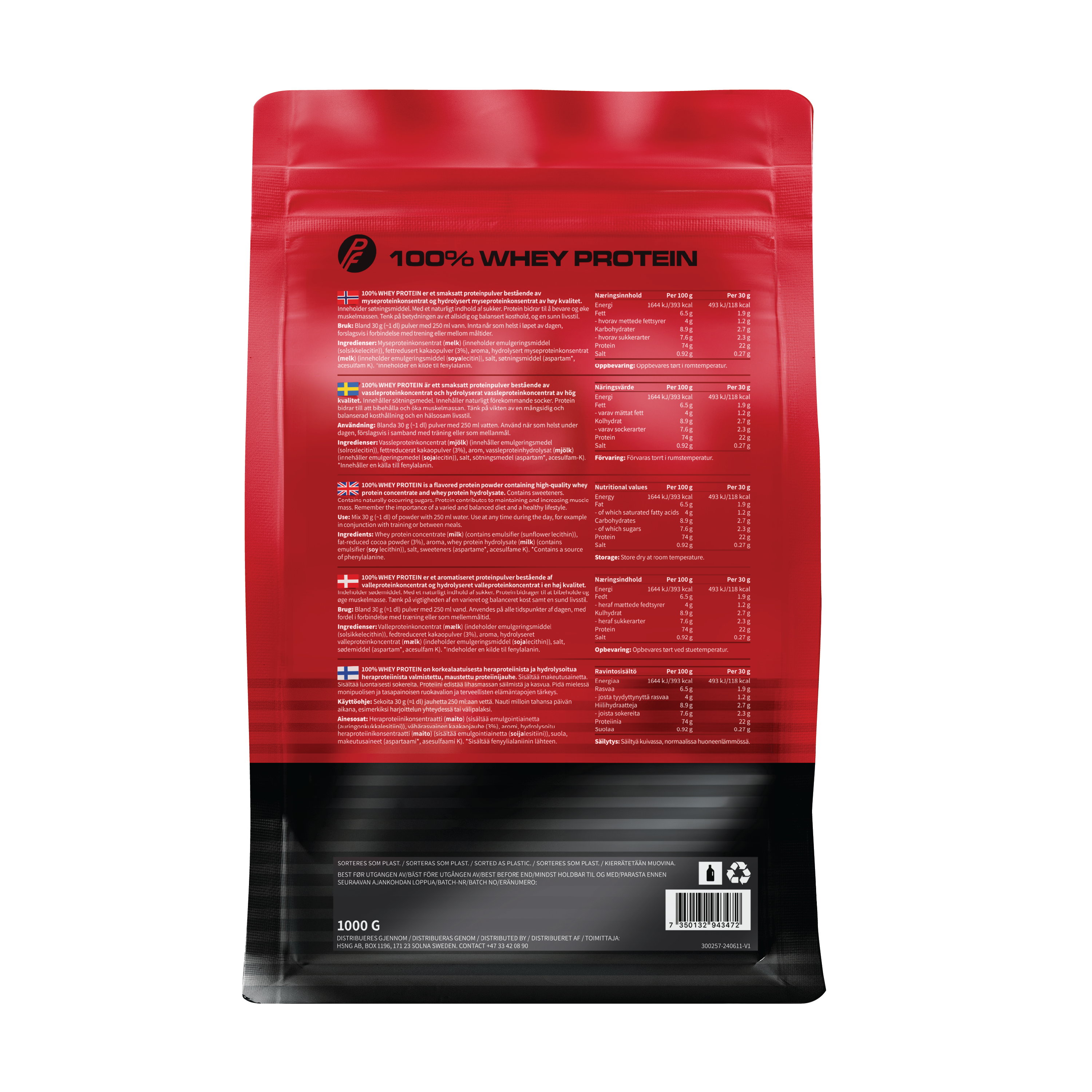 Proteinfabrikken 100 % Whey Proteinpulver, Sjokolade, 1 kg