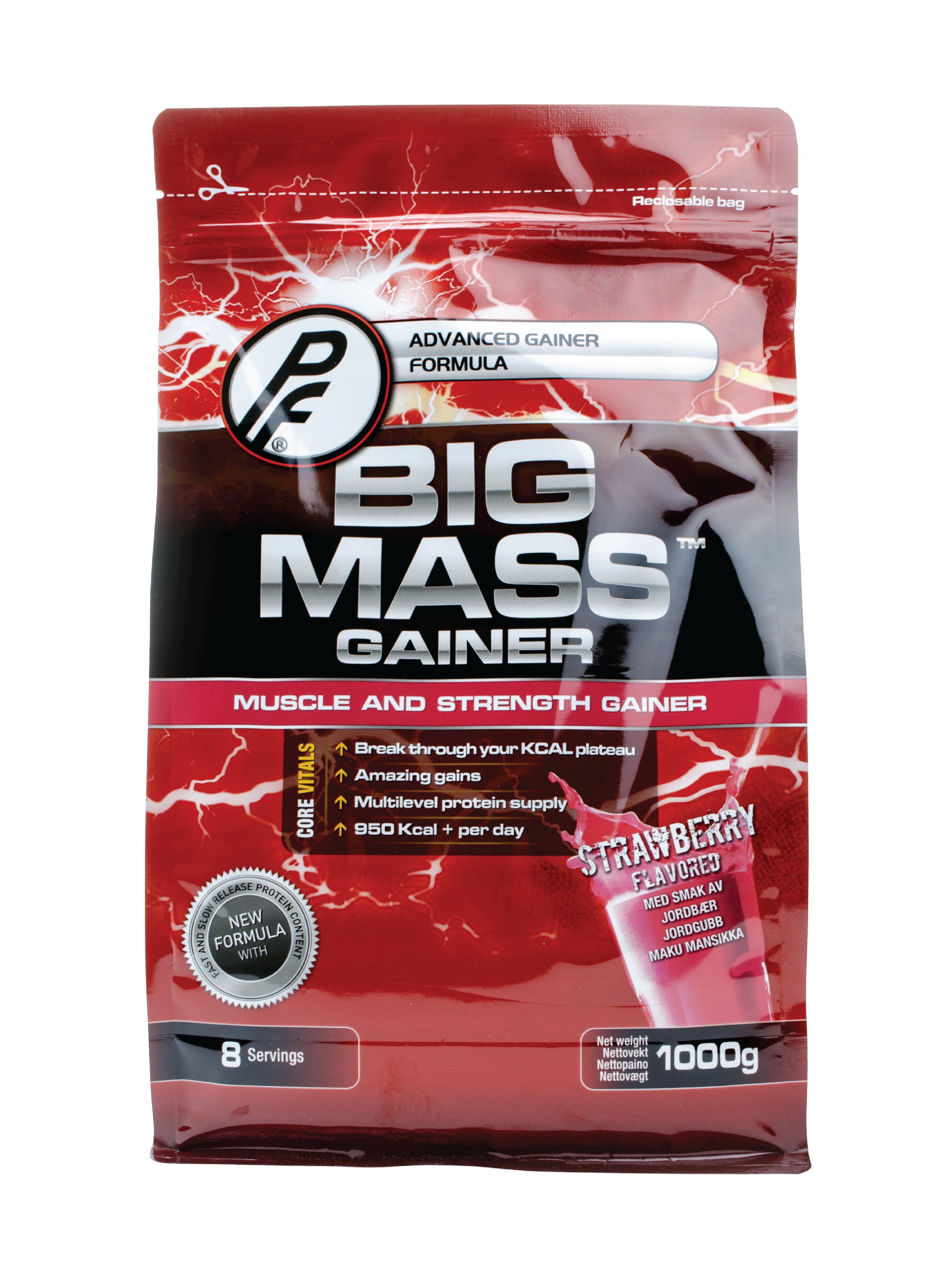 Proteinfabrikken Big Mass™ Gainer, Jordbær, 1 kg