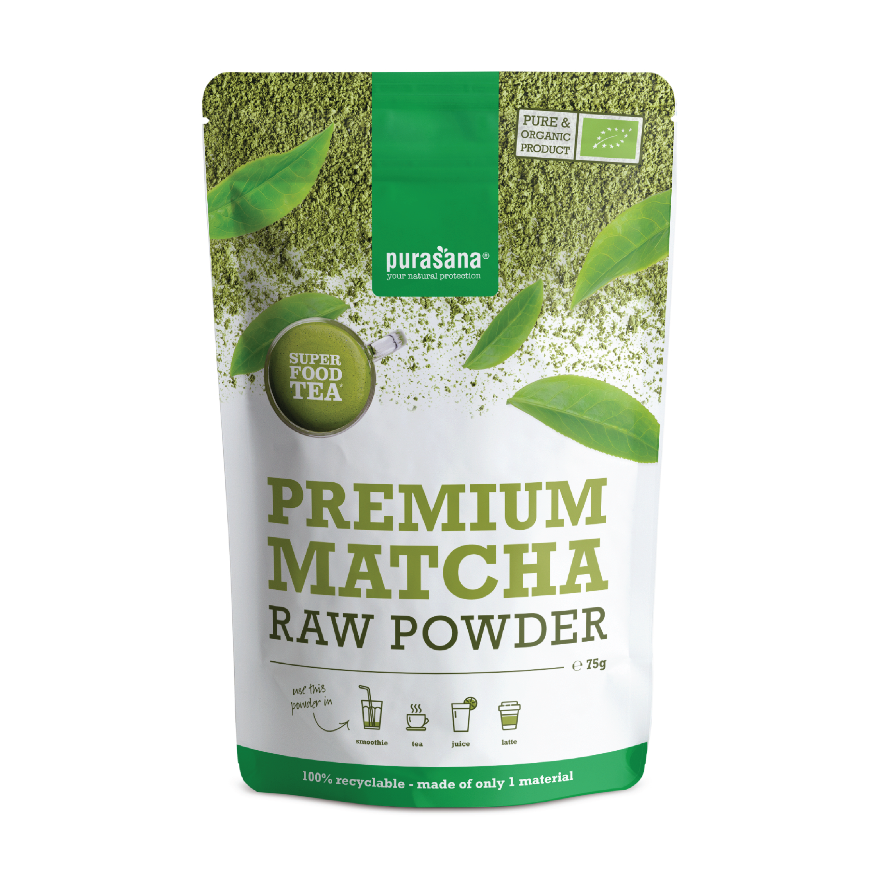 Purasana Premium Matcha Raw Powder, 75 g