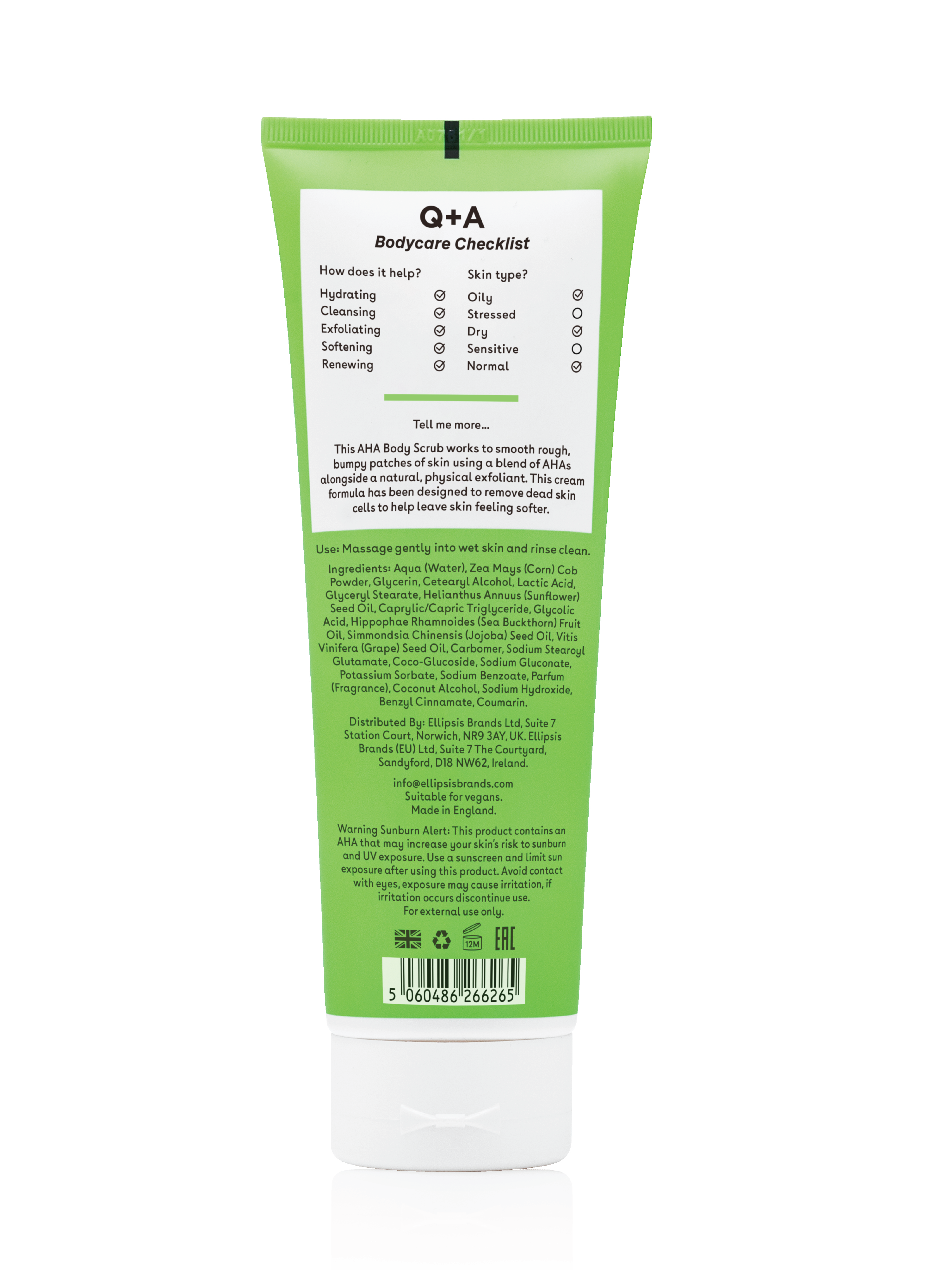 Q+A AHA Exfoliator Body Scrub, 250 ml