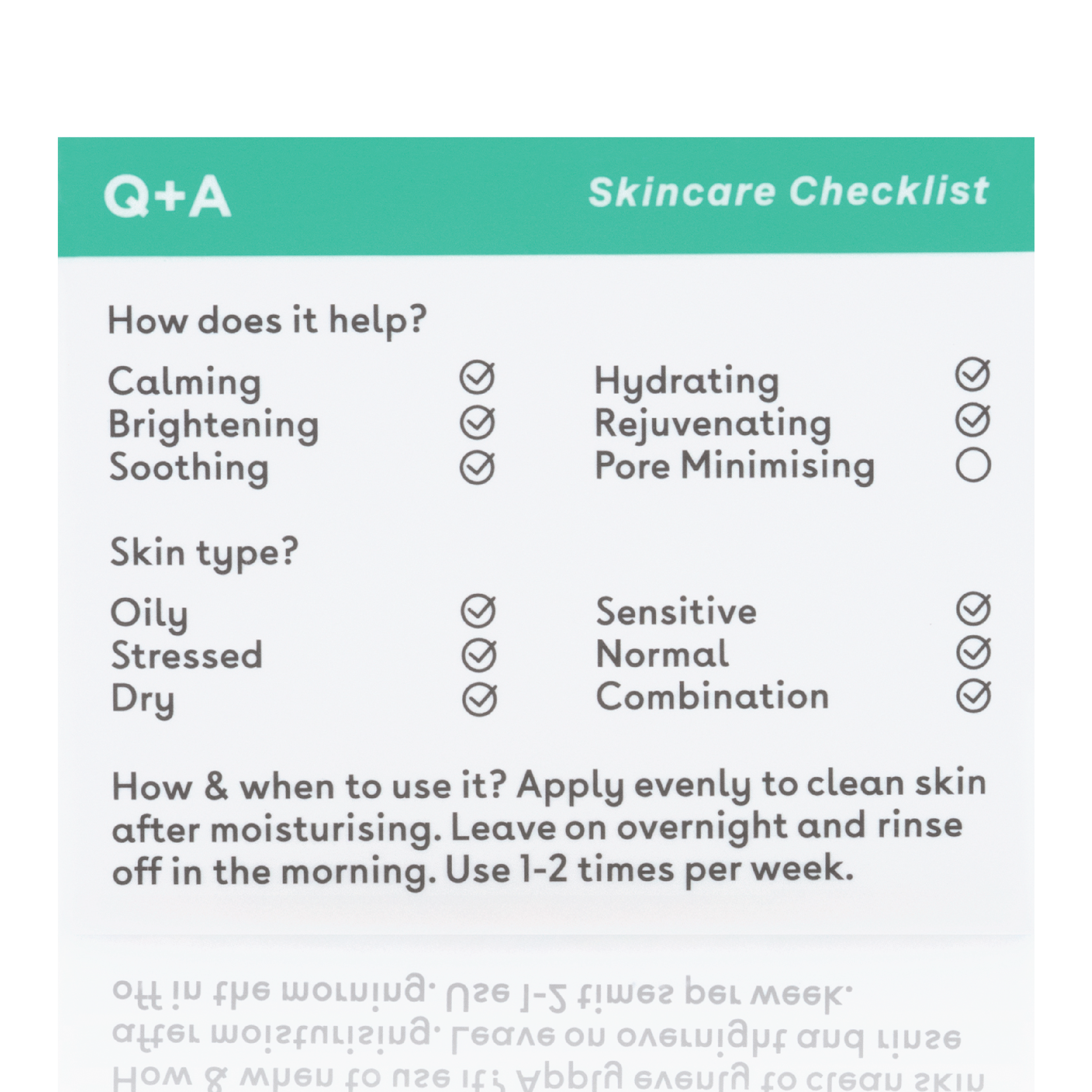 Q+A Cica Calming Overnight Face Mask, 50 g