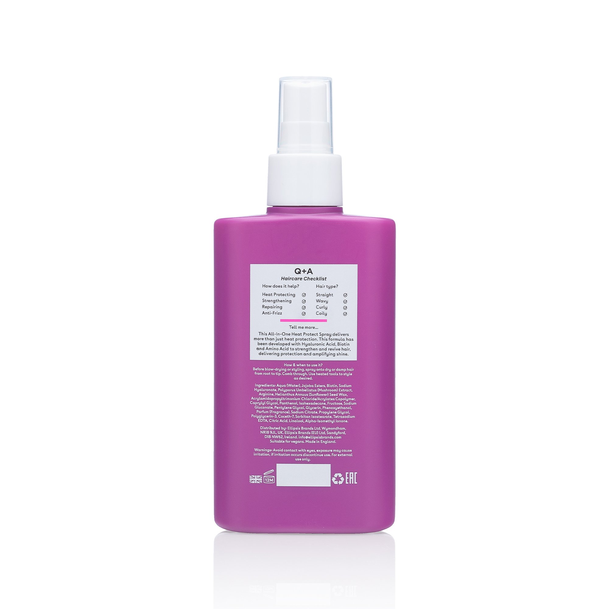 Q+A Heat Protect Hair Mist, 150 ml